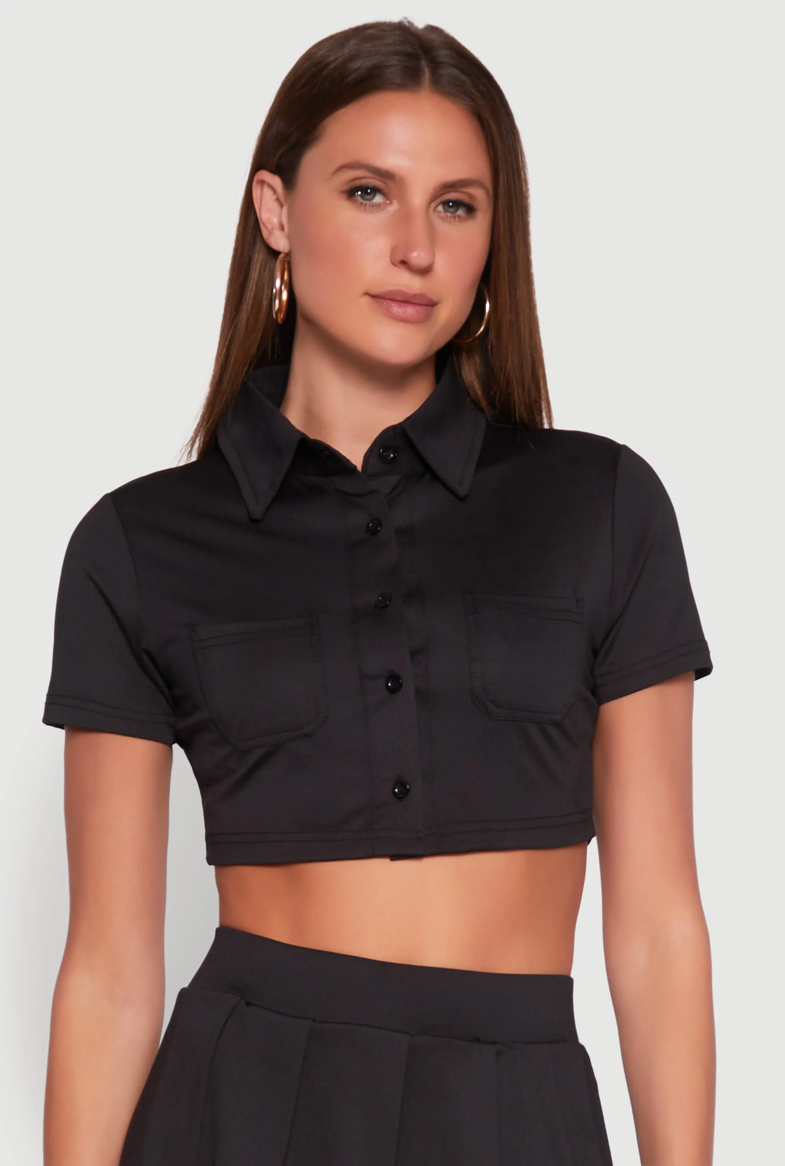 Short Sleeve Button Front Cropped Shirt sold by Rainbow