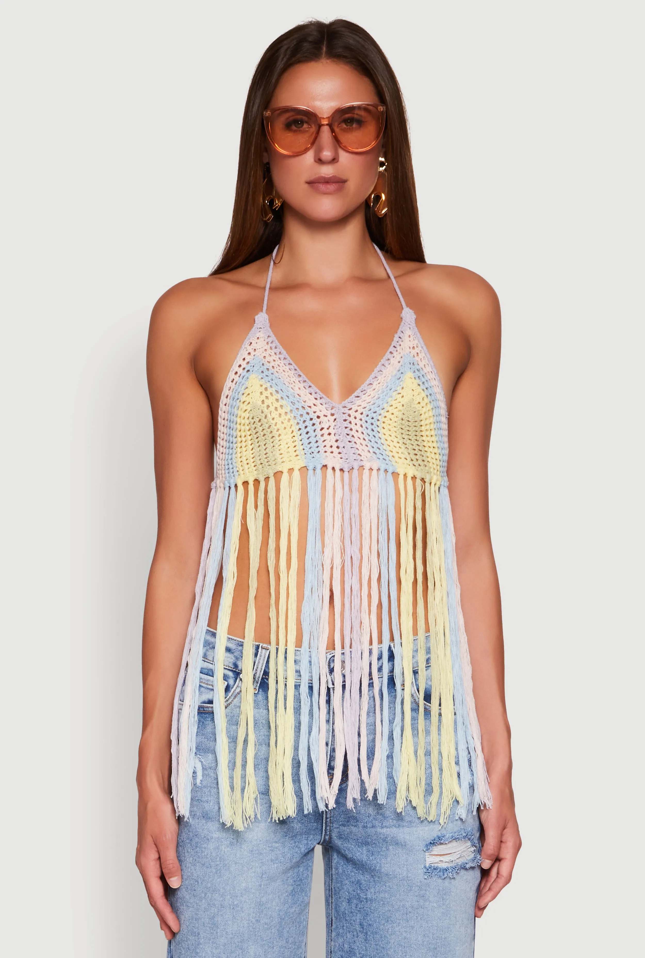 Crochet Striped Fringe Halter Top sold by Rainbow product image thumbnail 2