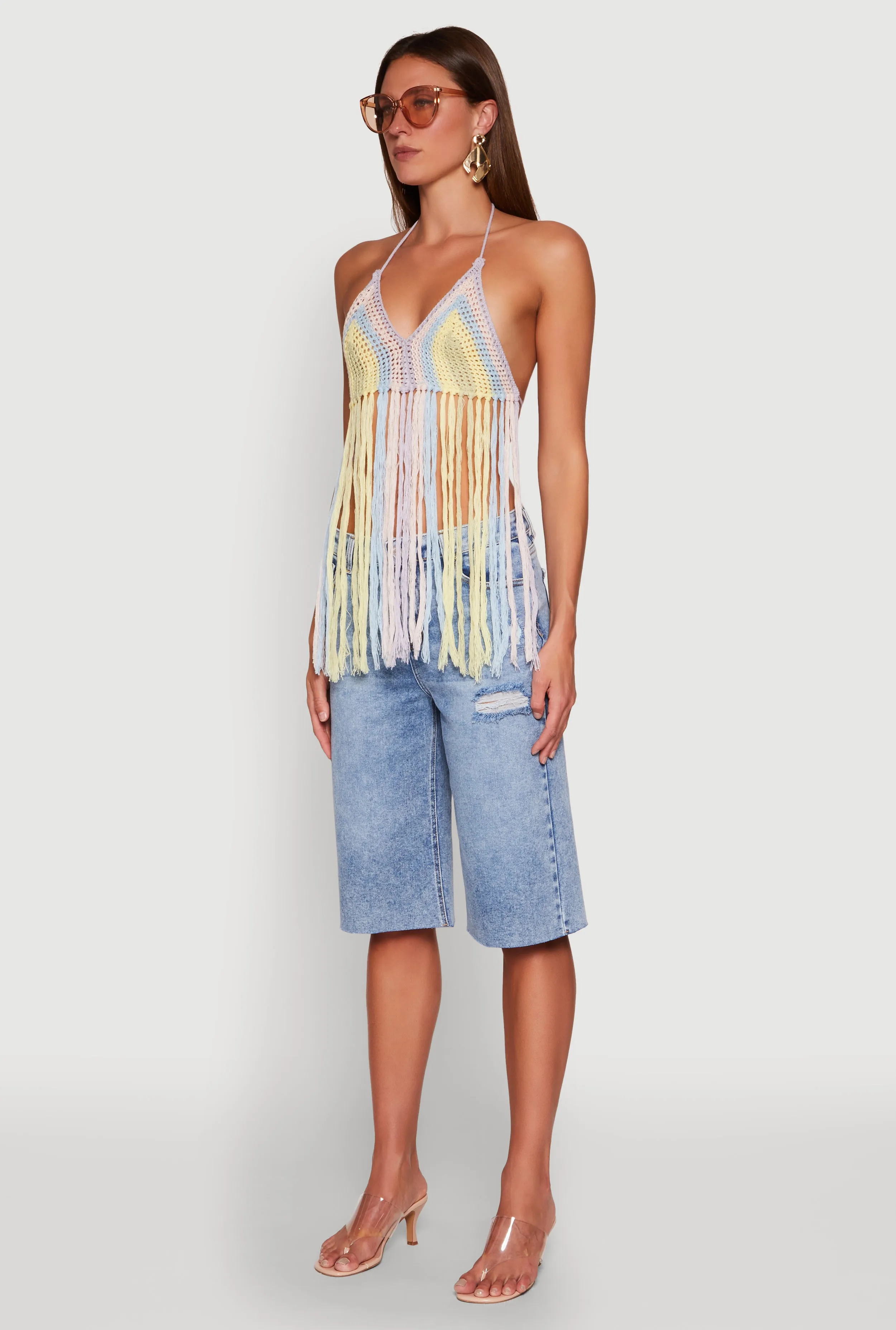 Crochet Striped Fringe Halter Top sold by Rainbow product image thumbnail 5