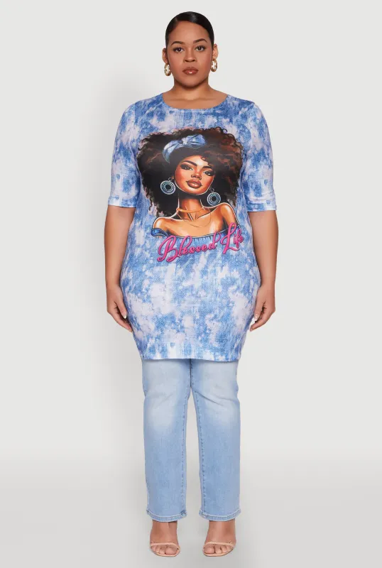 Plus Size Blessed Life Graphic Dress made by Rainbow