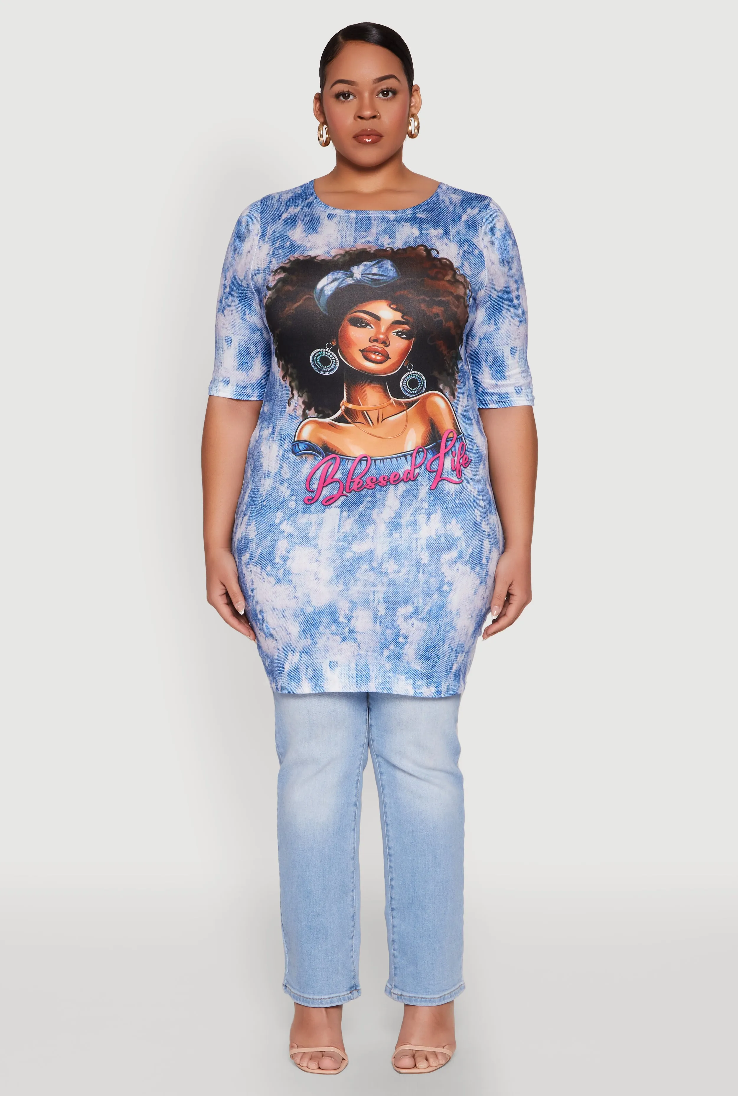 Plus Size Blessed Life Graphic Dress sold by Rainbow