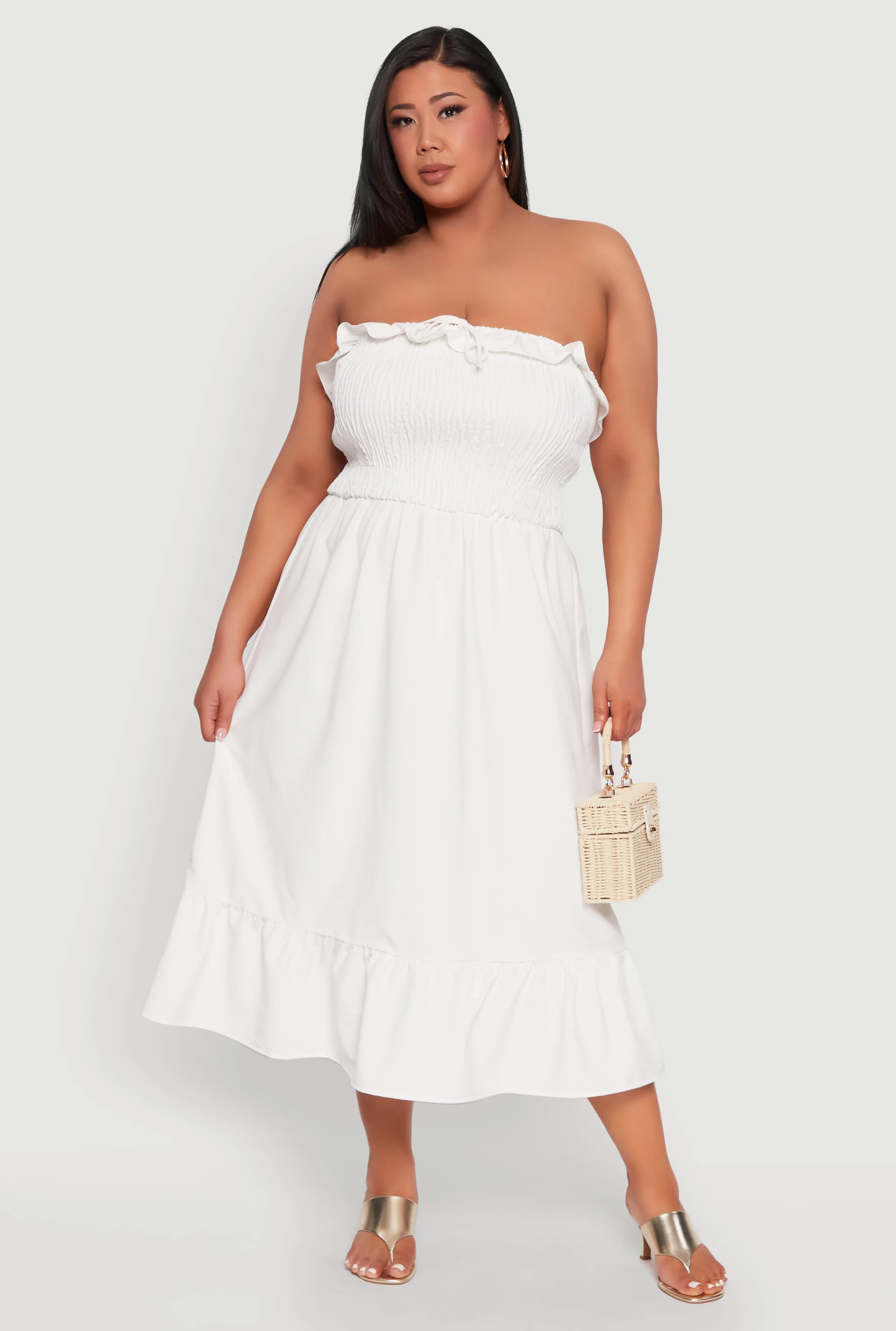 Plus Size Ruffle Trim Tiered Midi Dress sold by Rainbow
