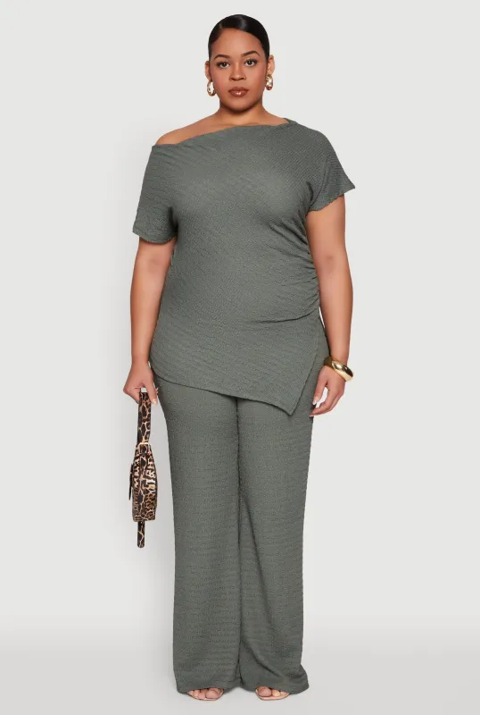 Plus Size High Waisted Textured Knit Pants sold by Rainbow