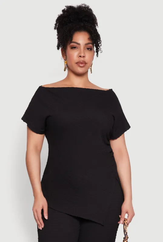 Plus Size Textured Knit Asymmetrical Top sold by Rainbow