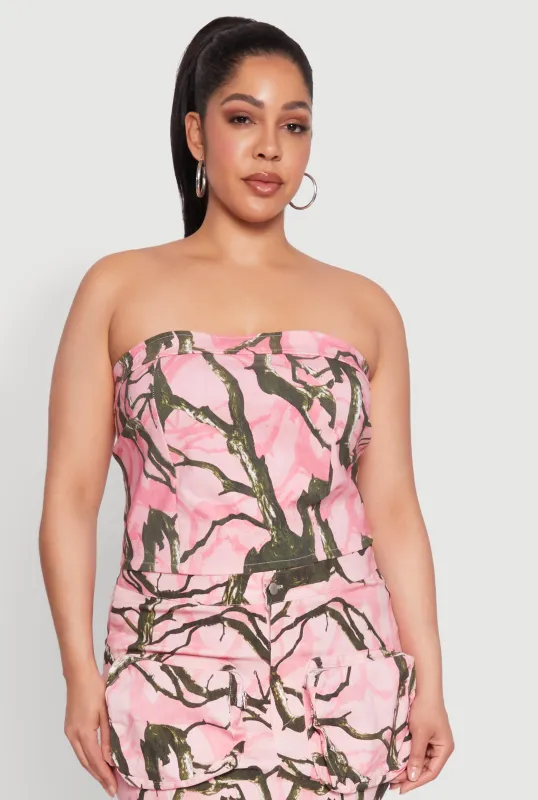 Plus Size Hunter Camo Print Crop Corset Top sold by Rainbow