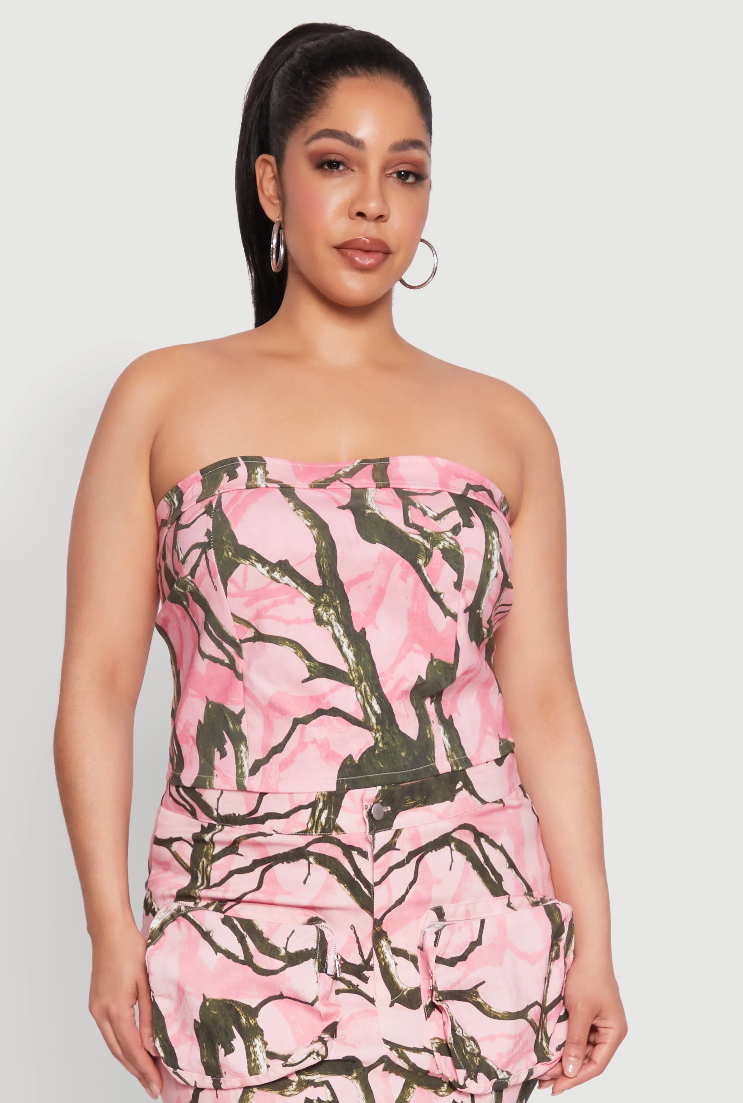 Plus Size Hunter Camo Print Crop Corset Top sold by Rainbow