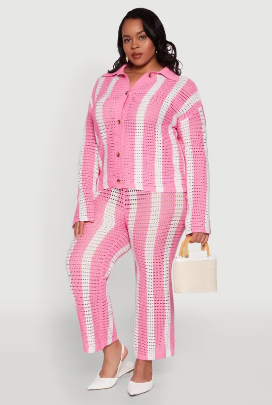 Plus Size Daisy Striped Crochet Pants sold by Rainbow
