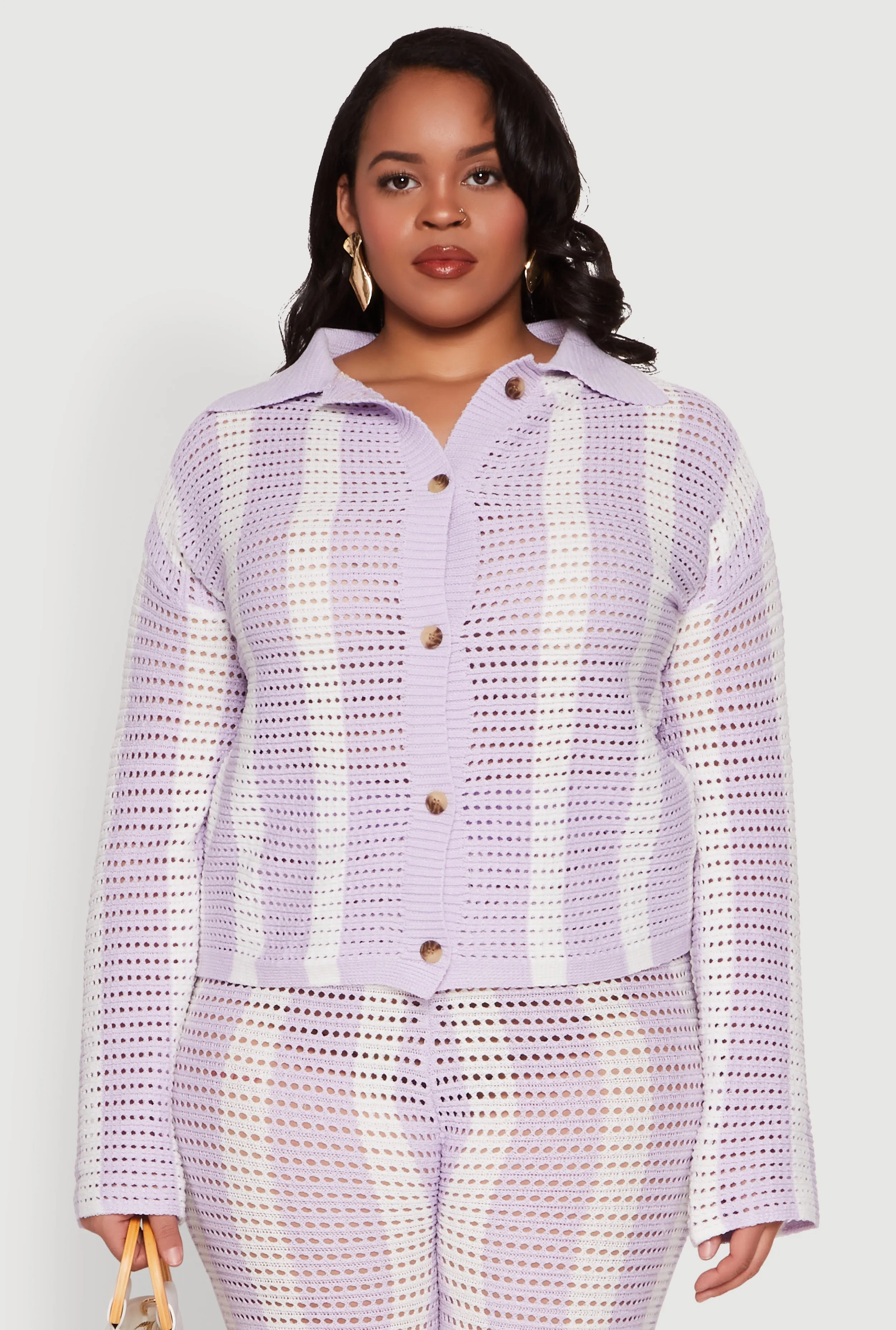 Plus Size Daisy Striped Crochet Shirt sold by Rainbow