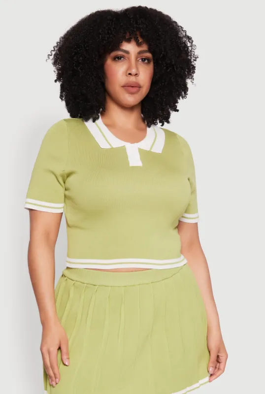 Plus Size Daisy Varsity Stripe Crop Polo Tee sold by Rainbow