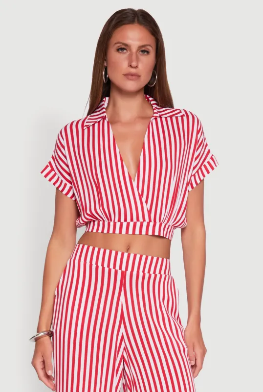 Faux Wrap Striped Crop Top sold by Rainbow