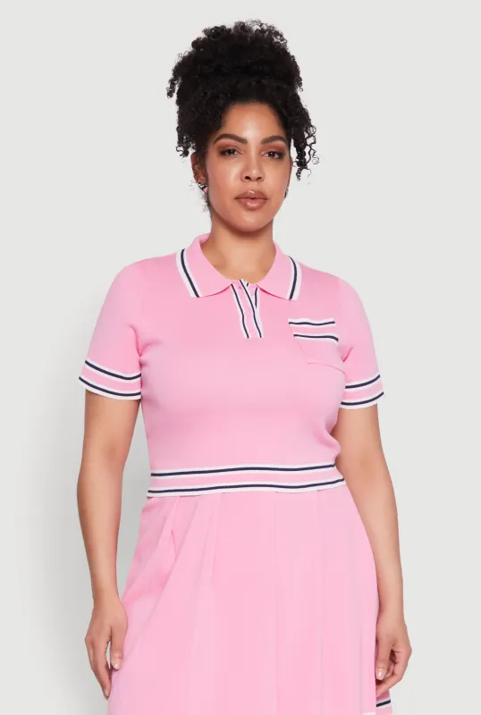 Plus Size Daisy Varsity Stripe Crop Top sold by Rainbow