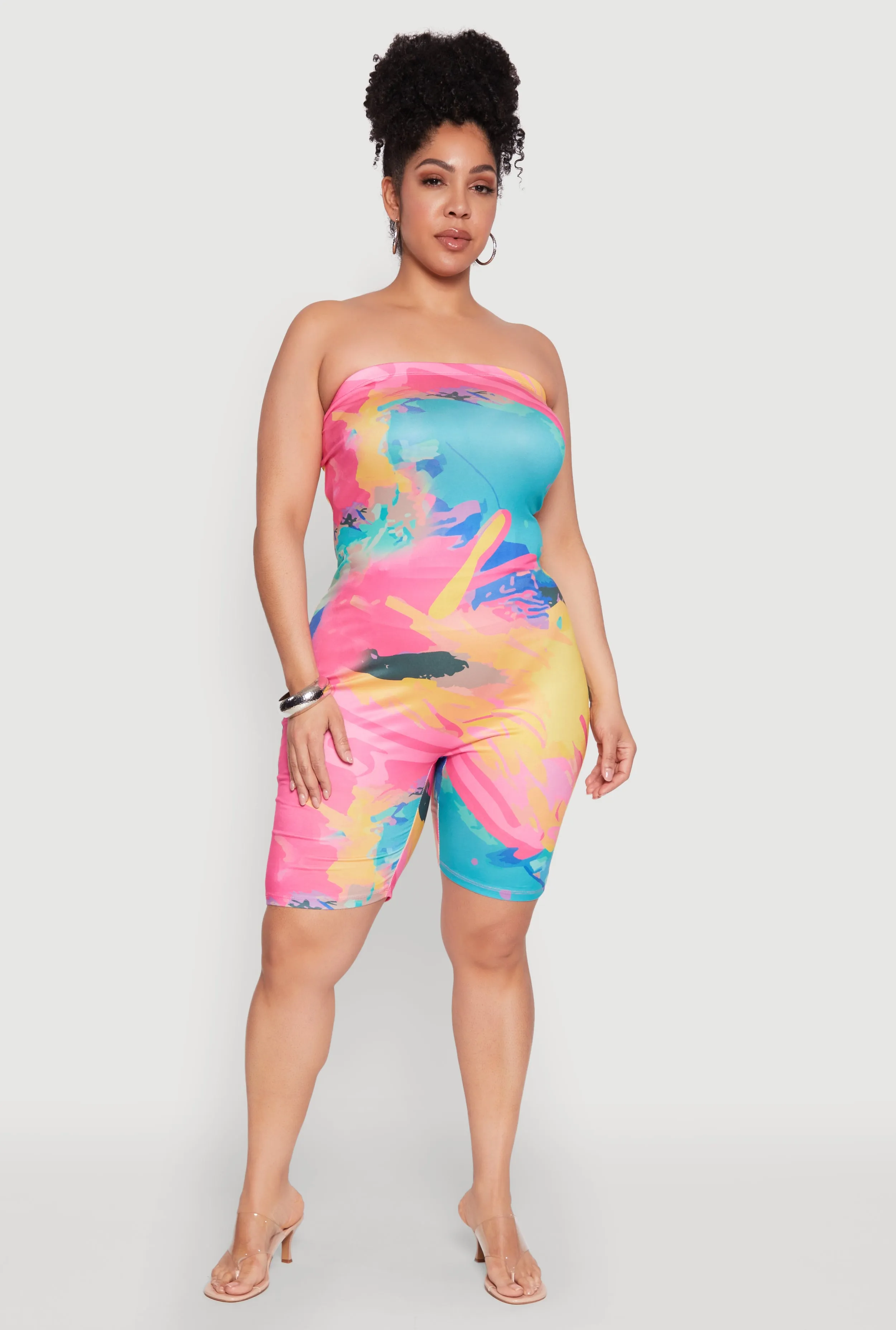 Plus Size Paint Splatter Tube Romper sold by Rainbow