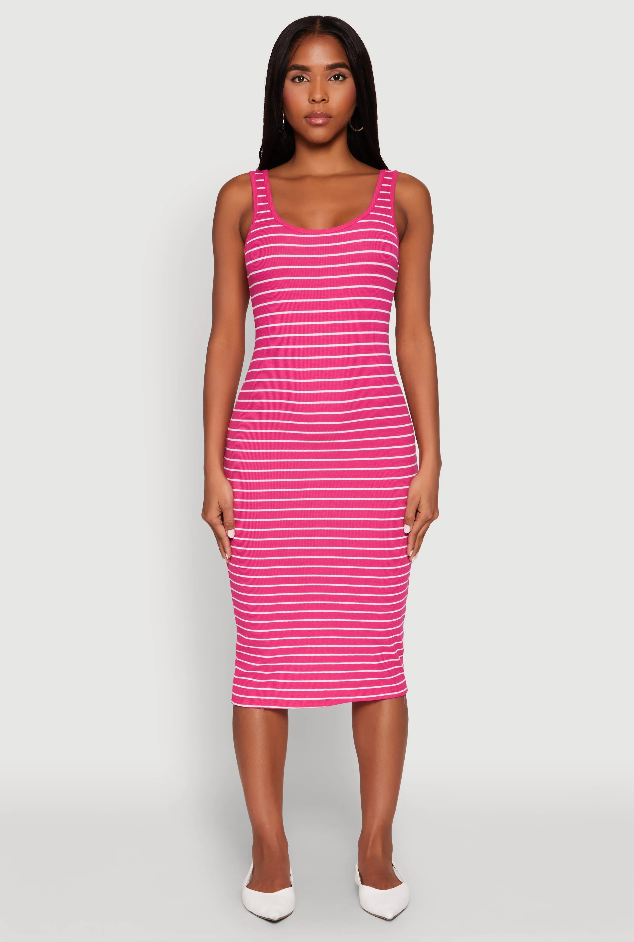 Striped Scoop Neck Midi Dress sold by Rainbow