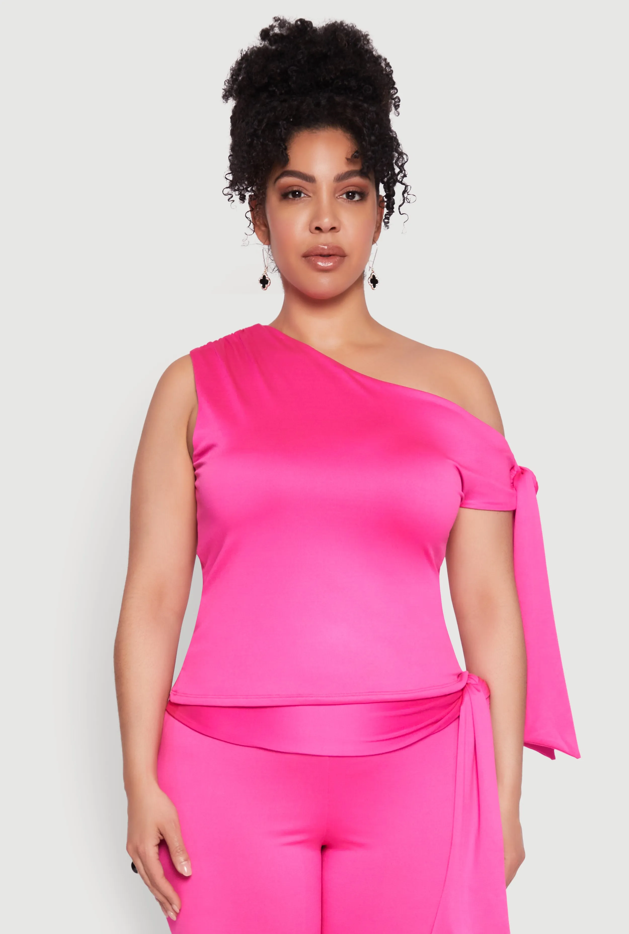 Plus Size Side Tie One Shoulder Top sold by Rainbow