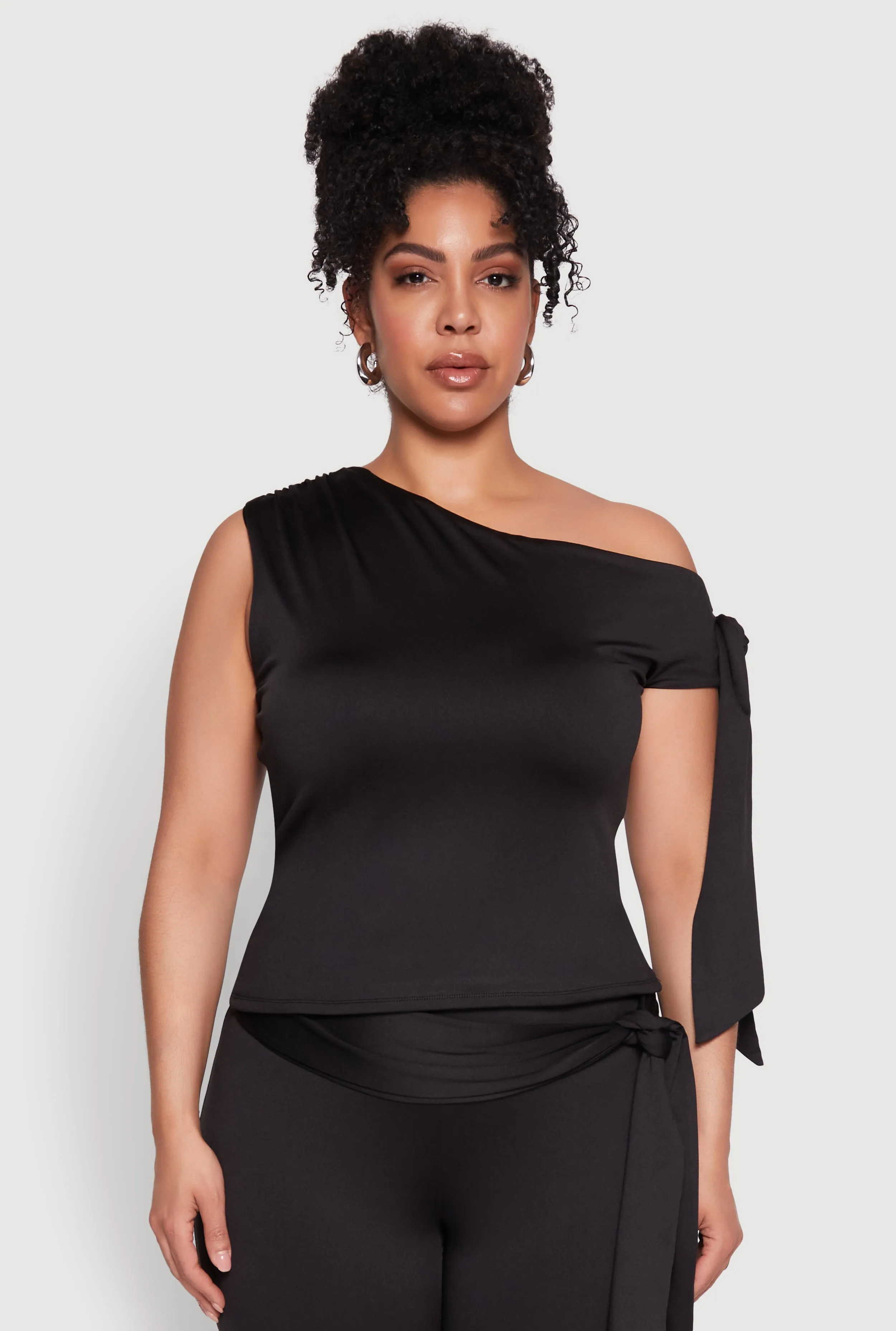Plus Size Side Tie One Shoulder Top sold by Rainbow
