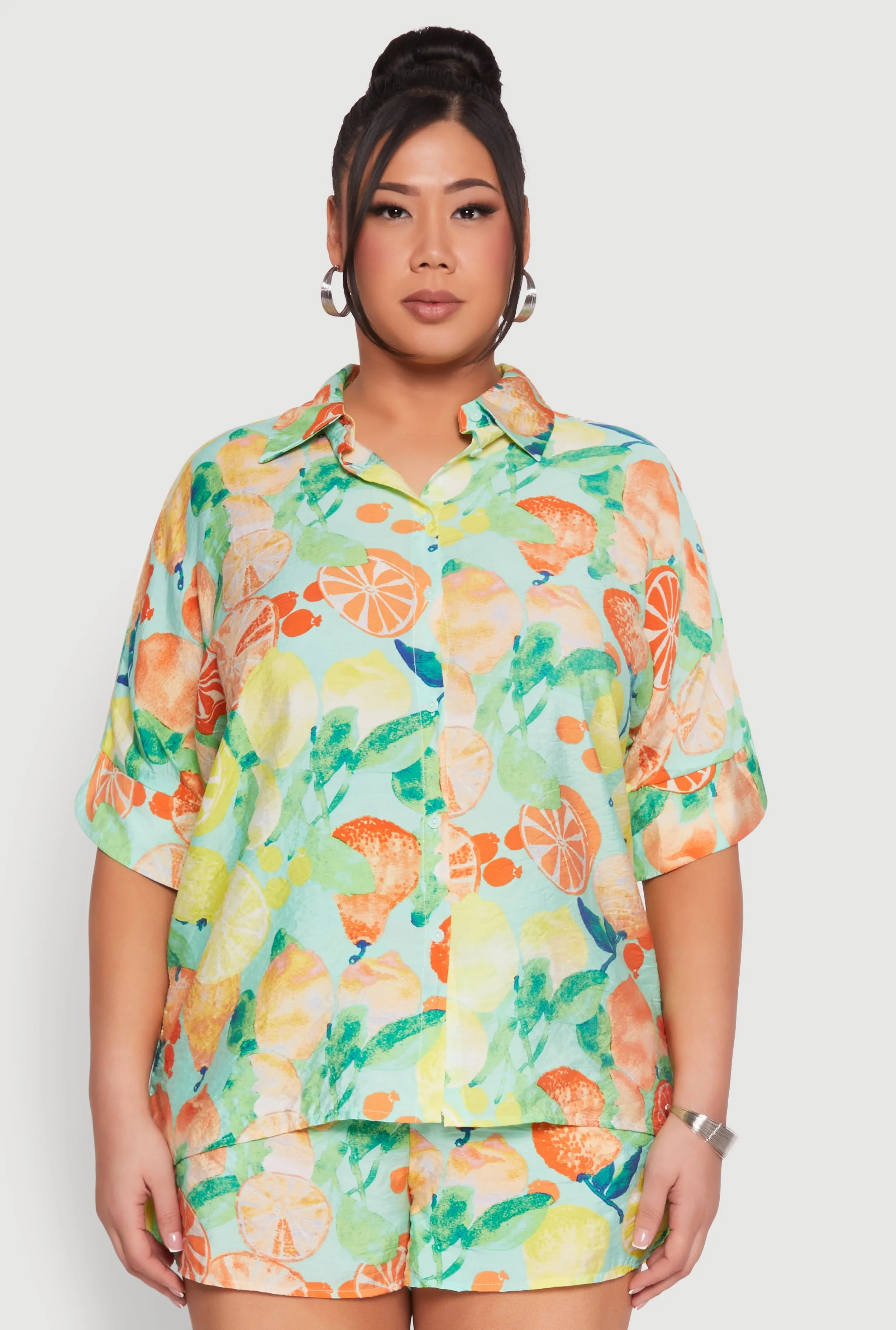 Plus Size Fruit Print Shirt sold by Rainbow