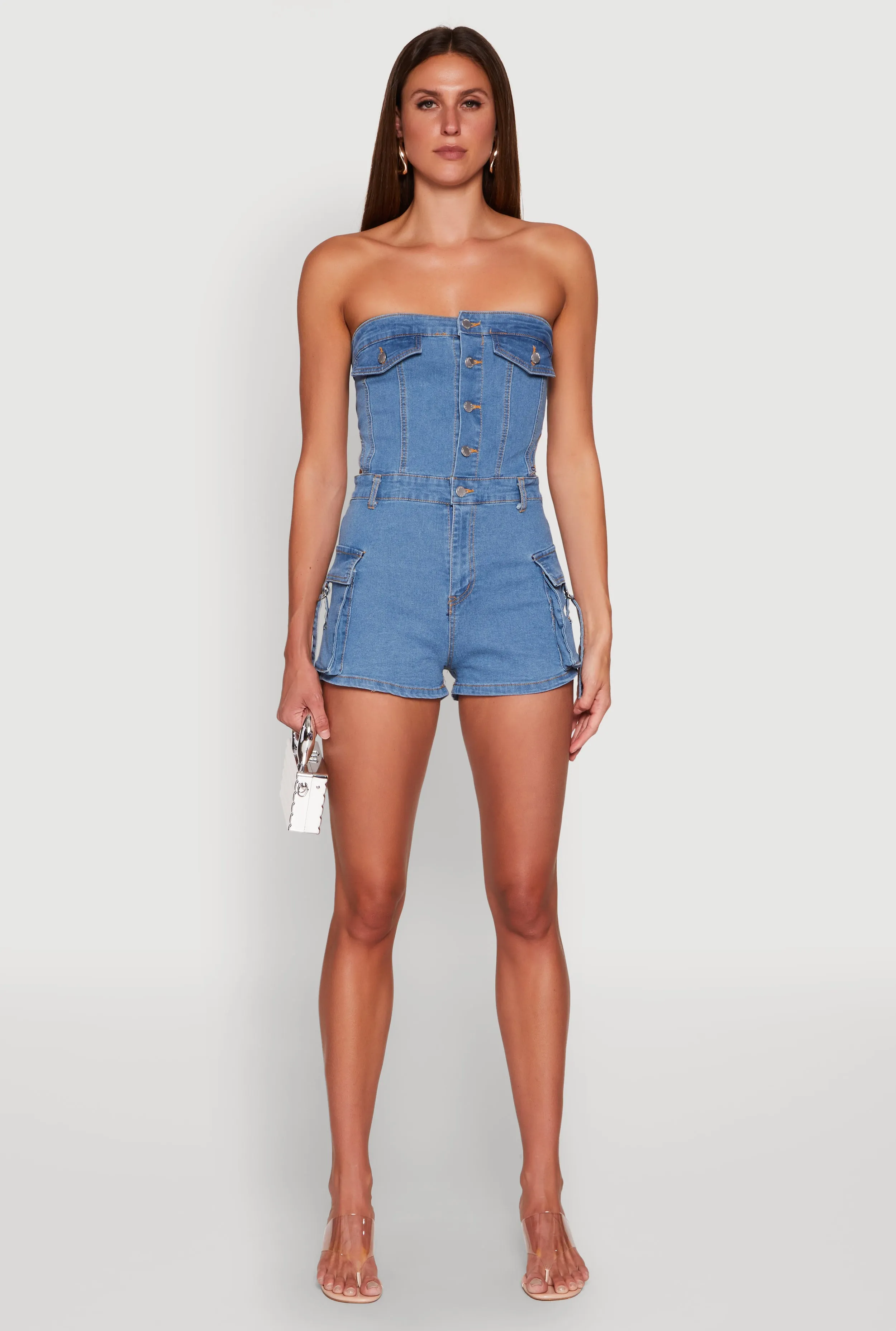 Daisy Cut Out Cargo Denim Tube Romper sold by Rainbow product image thumbnail 2