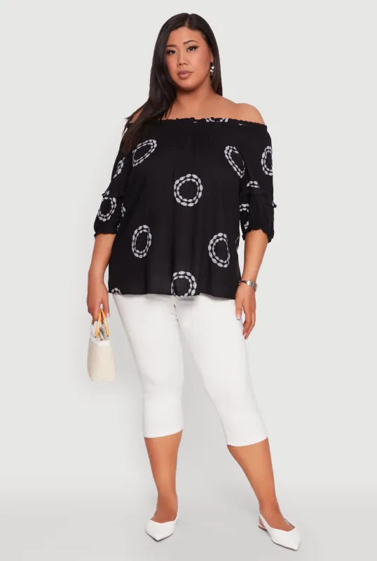 Plus Size Off The Shoulder Circle Print Top sold by Rainbow