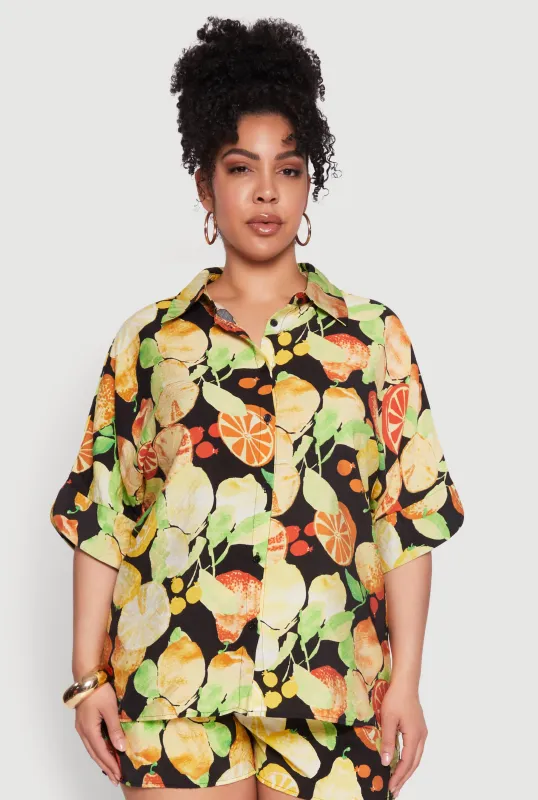 Plus Size Fruit Print Shirt sold by Rainbow