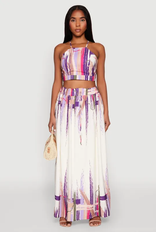 Abstract Brush Stroke Print Maxi Skirt sold by Rainbow
