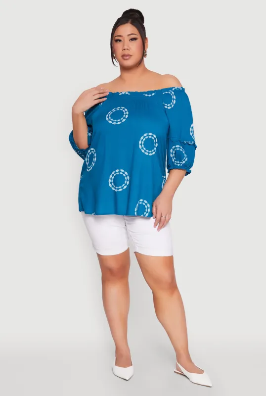Plus Size Off The Shoulder Circle Print Top sold by Rainbow