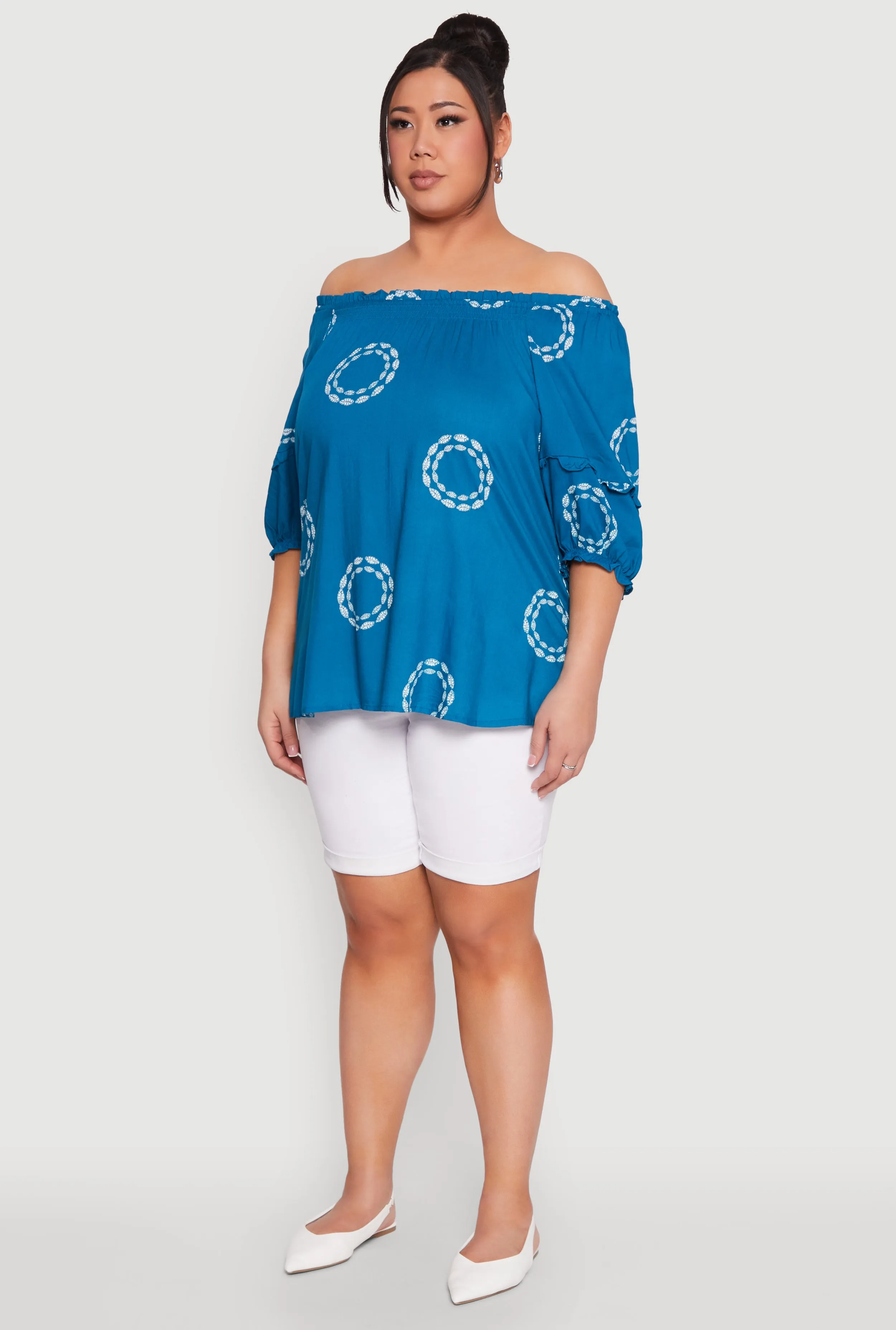 Plus Size Off The Shoulder Circle Print Top sold by Rainbow product image thumbnail 5