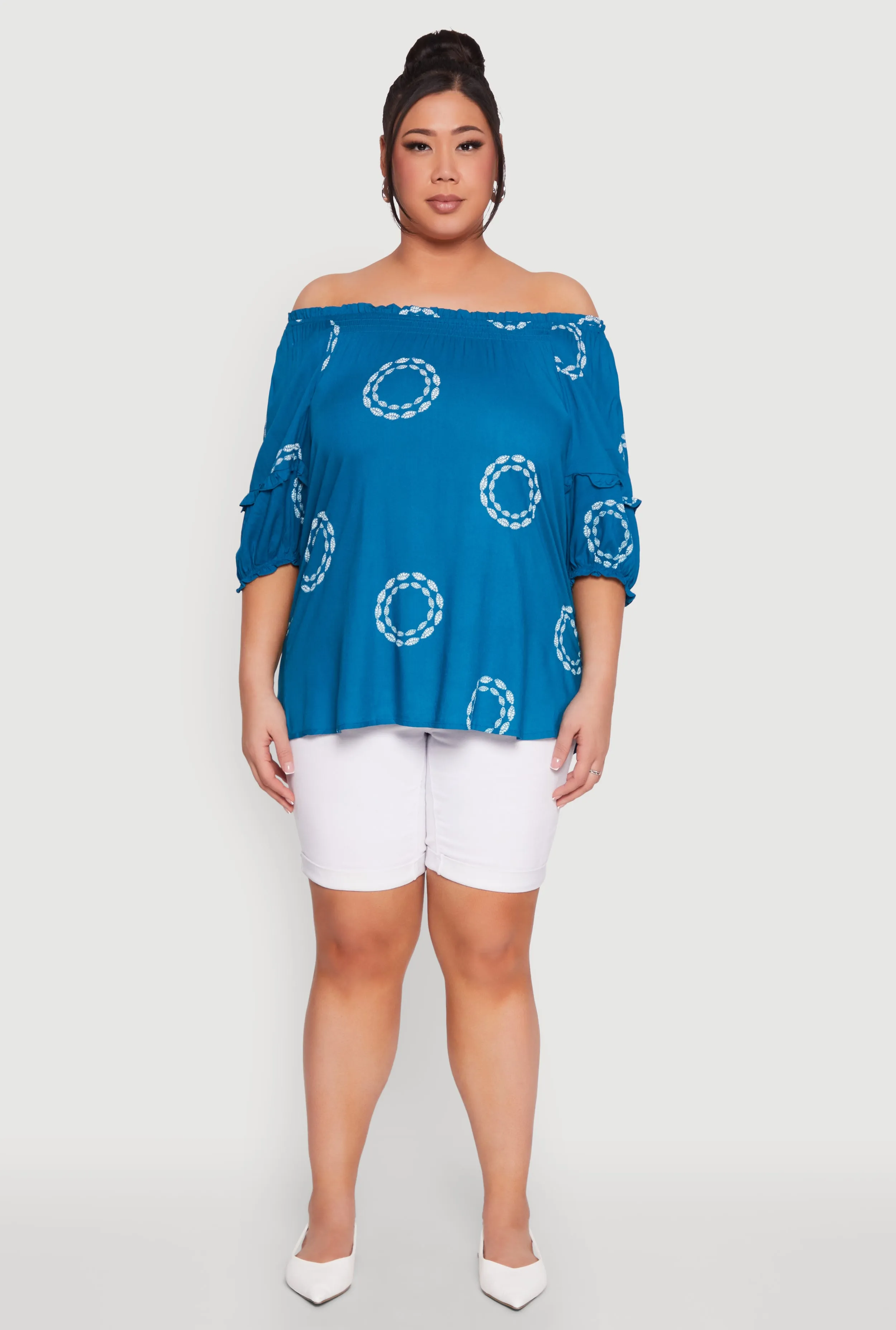 Plus Size Off The Shoulder Circle Print Top sold by Rainbow product image thumbnail 3