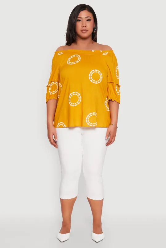 Plus Size Off The Shoulder Circle Print Top sold by Rainbow