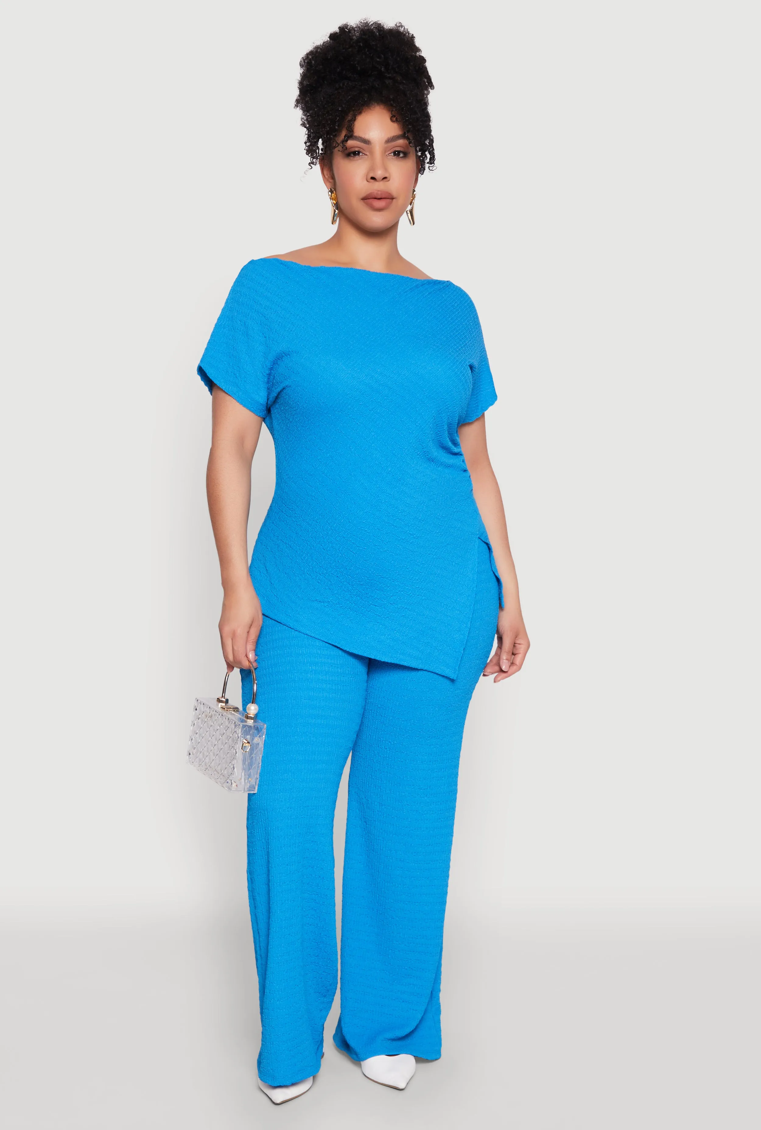 Plus Size High Waisted Textured Knit Pants sold by Rainbow