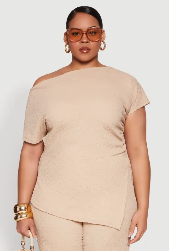 Plus Size Textured Knit Asymmetrical Top sold by Rainbow