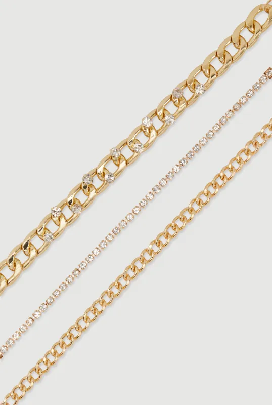 Cubic Zirconia Chain Anklets Set of 3 sold by Rainbow