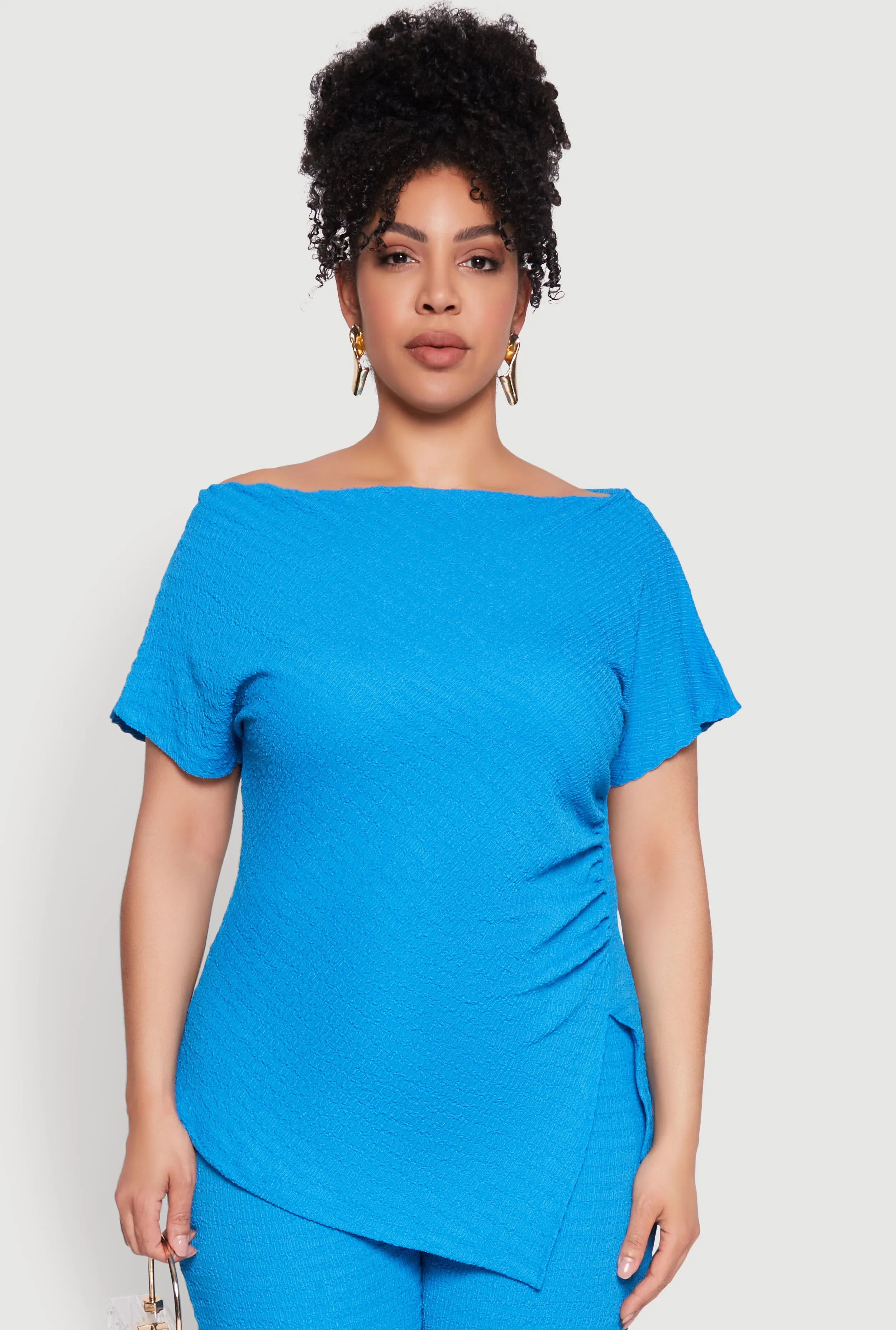 Plus Size Textured Knit Asymmetrical Top sold by Rainbow