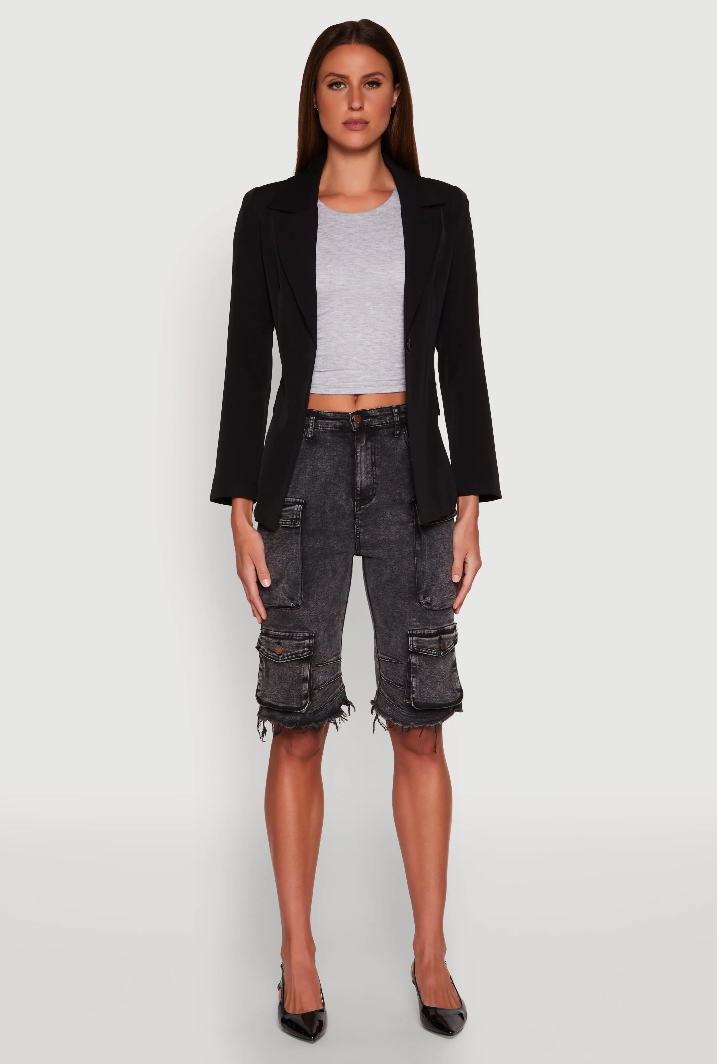 Padded Shoulder One Button Blazer sold by Rainbow