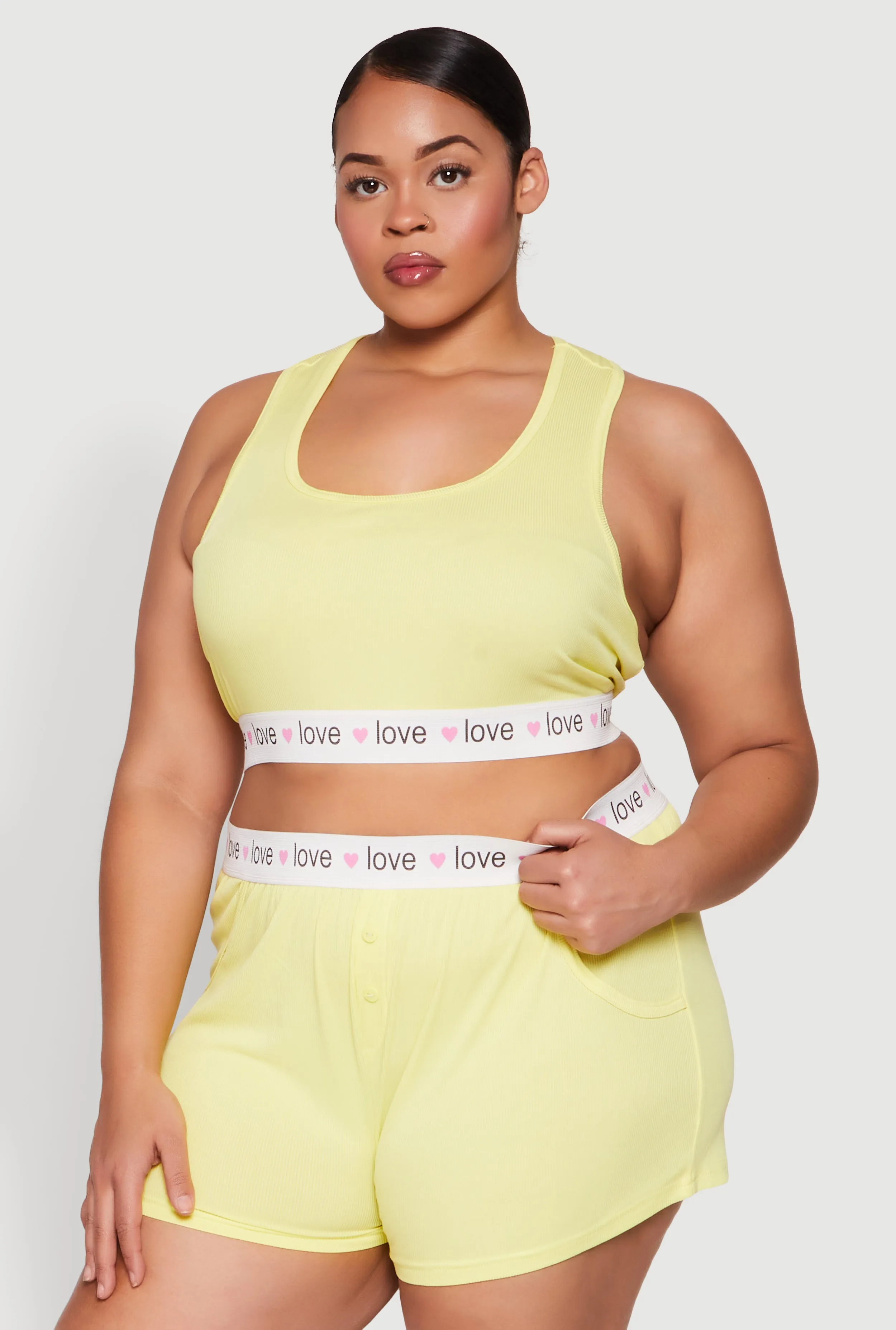 Plus Size Love Trim Pajama Tank Top and Shorts sold by Rainbow