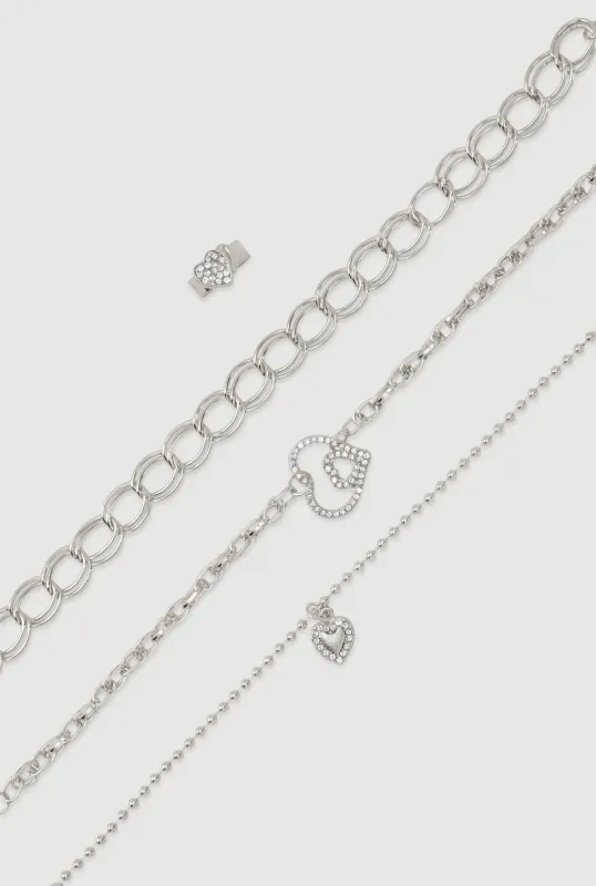 Heart Charm Anklet Trio with Toe Ring sold by Rainbow