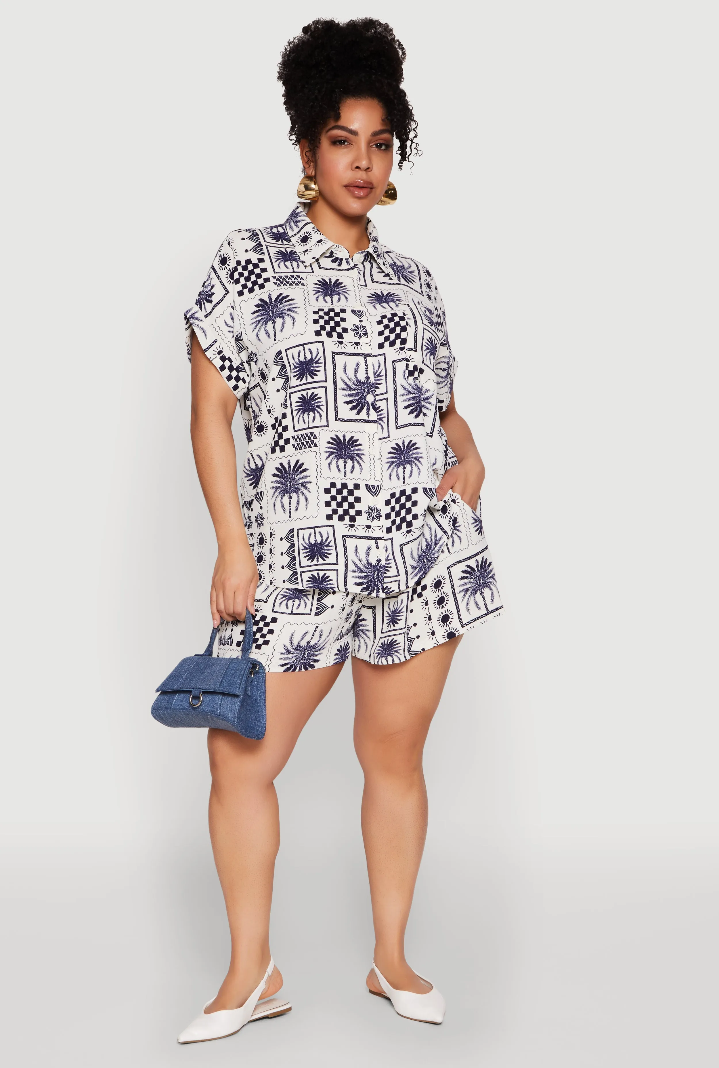 Plus Size Checkered Palm Print Shorts sold by Rainbow product image thumbnail 2