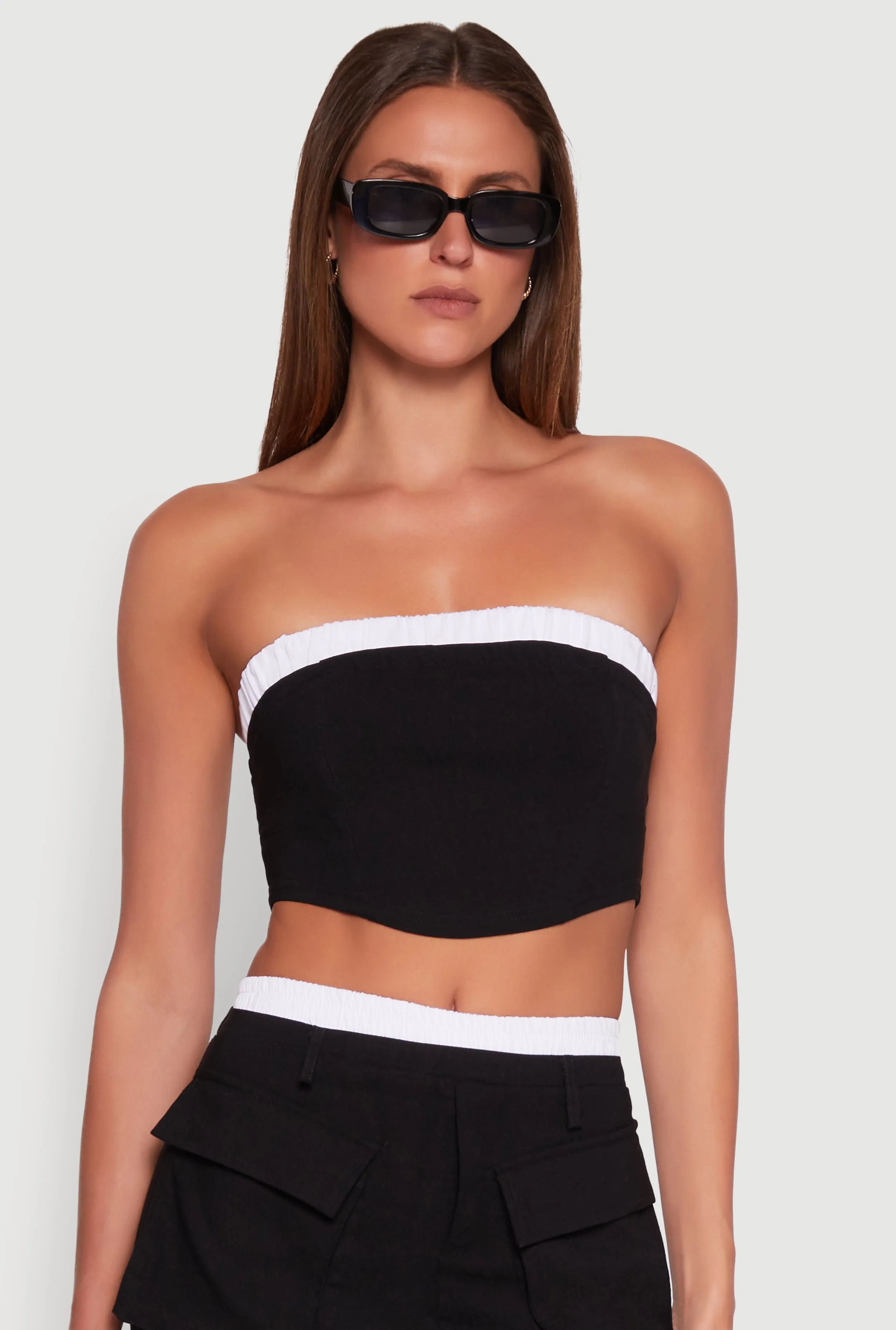 Contrast Trim Zip Back Crop Top sold by Rainbow