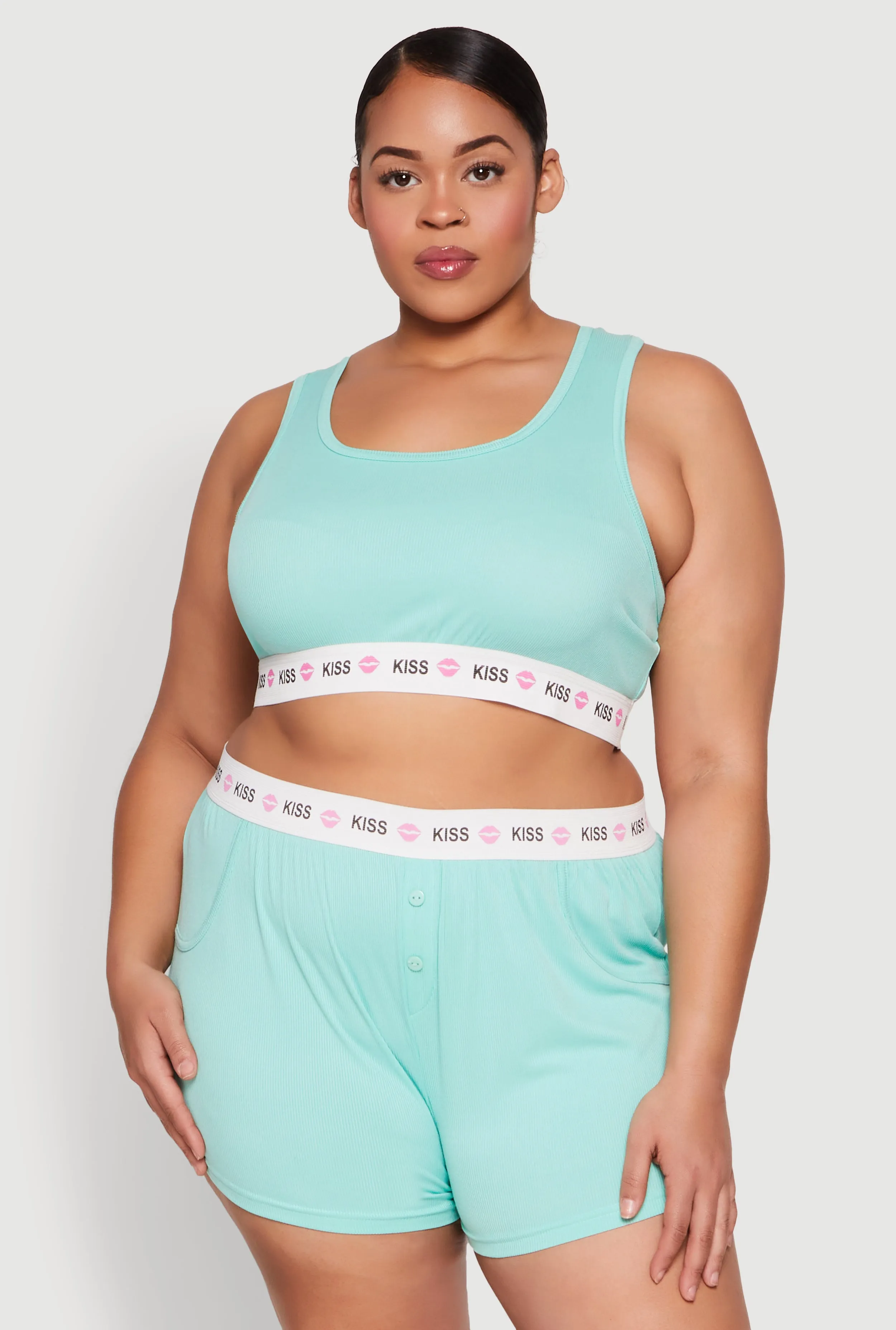Plus Size Kiss Trim Pajama Tank Top and Shorts sold by Rainbow