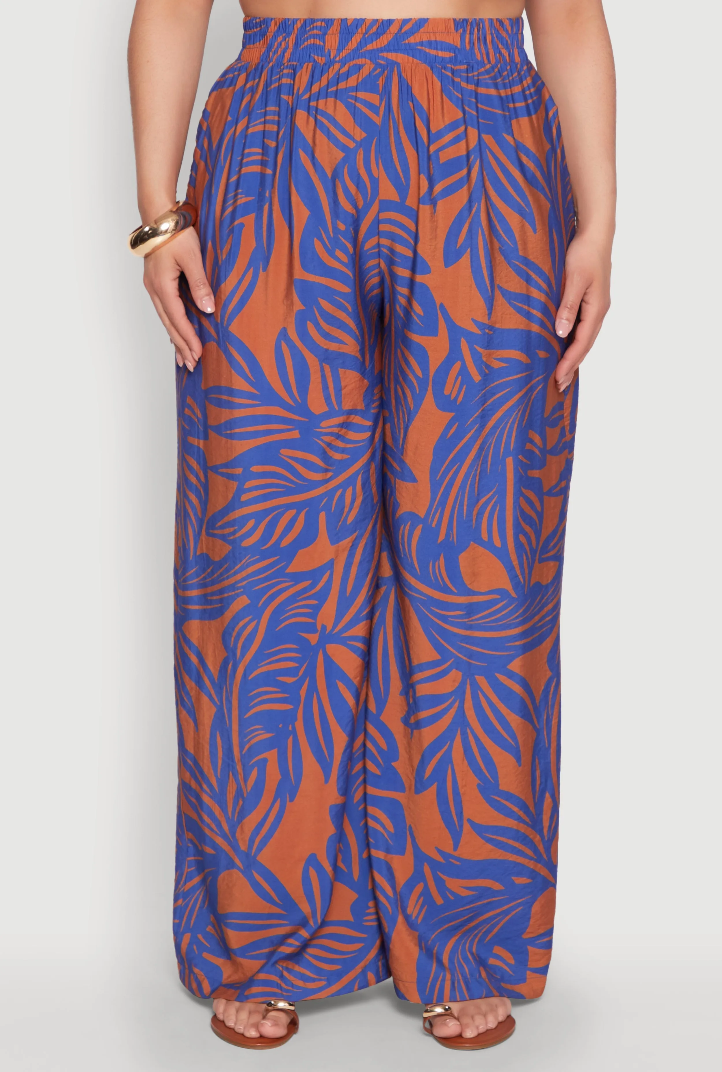 Plus Size Leaf Print Smocked Waist Pants sold by Rainbow product image thumbnail 3
