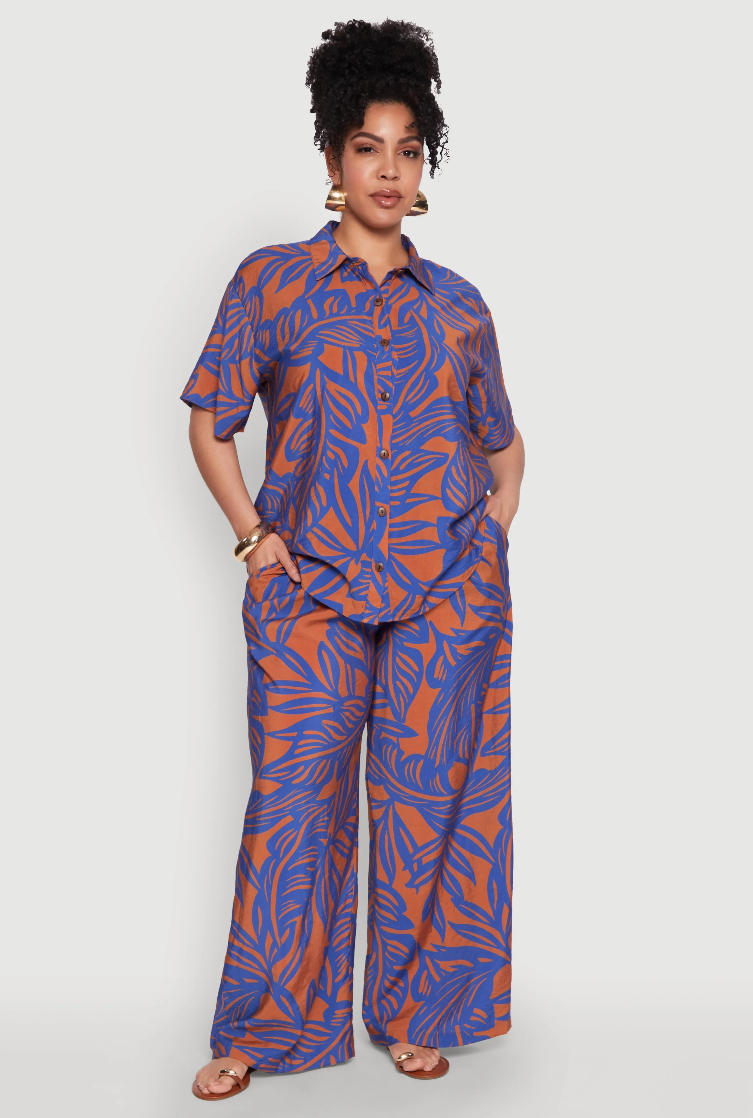 Plus Size Leaf Print Smocked Waist Pants sold by Rainbow product image thumbnail 2