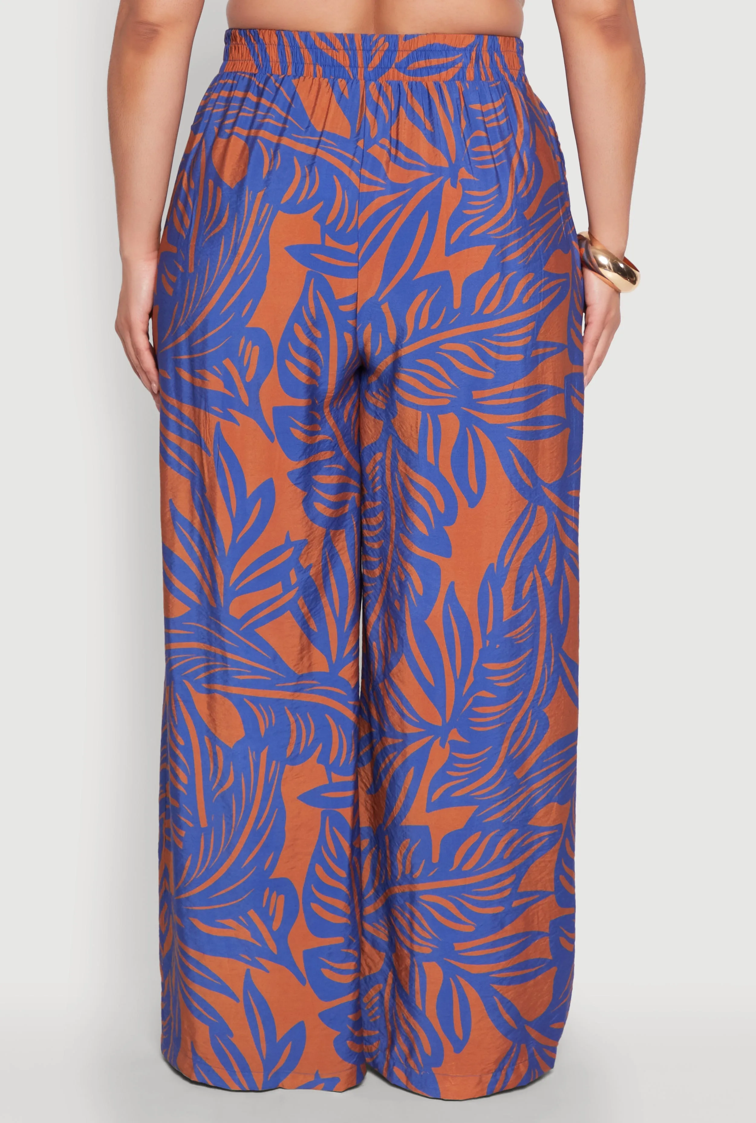 Plus Size Leaf Print Smocked Waist Pants sold by Rainbow product image thumbnail 5