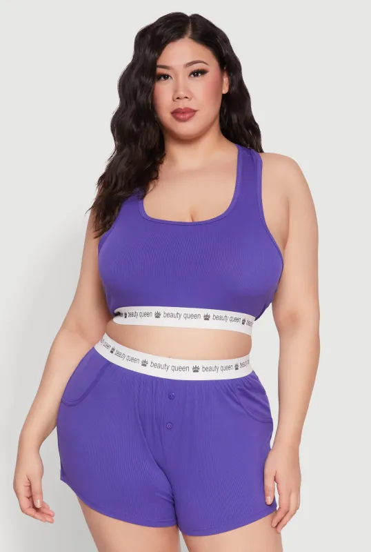 Plus Size Beauty Queen Trim Pajama Tank Top and Shorts sold by Rainbow