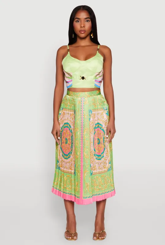 High Waisted Patterned Pleated Skirt sold by Rainbow