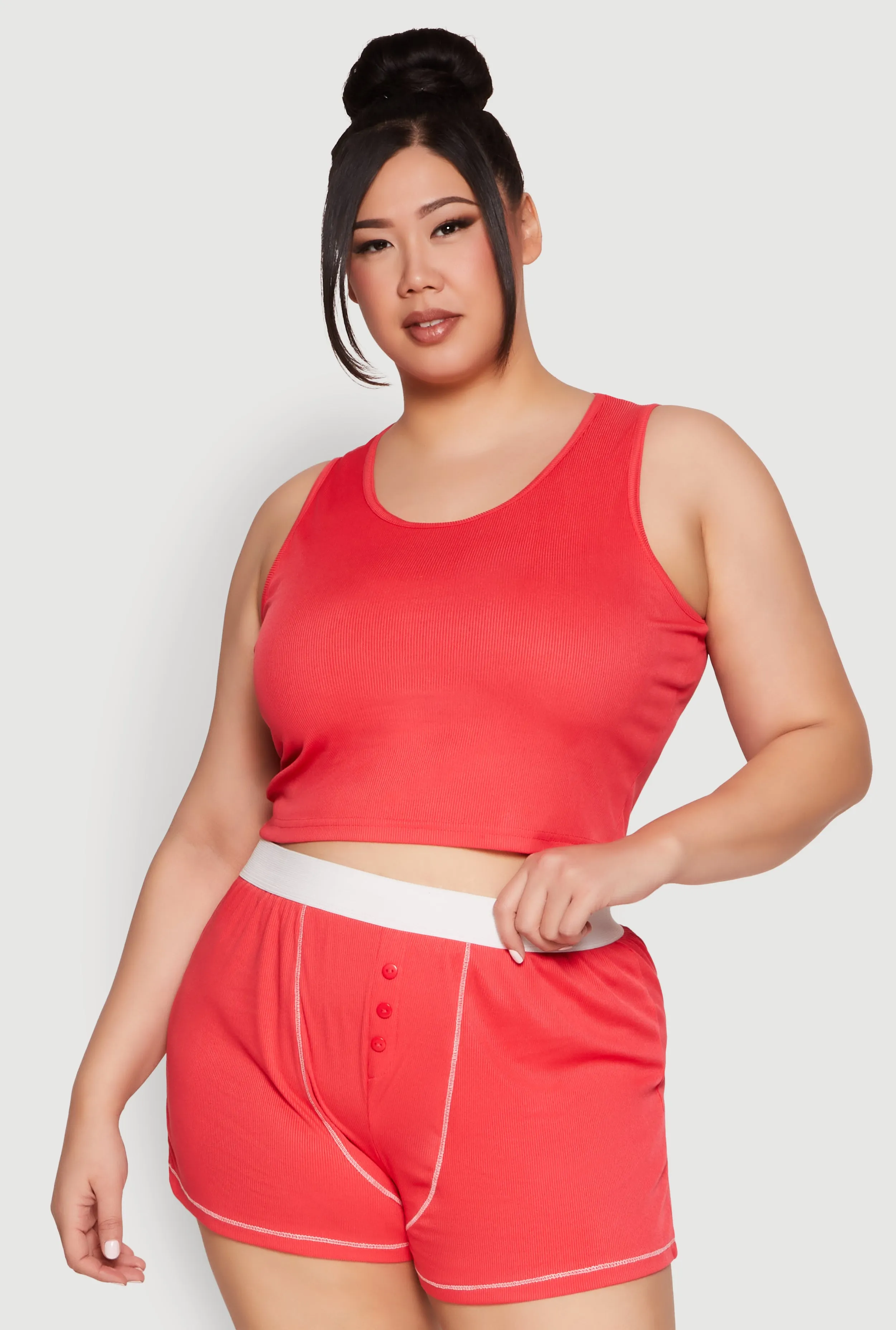 Plus Size Cropped Tank Top and Boxer Briefs Pajama Set sold by Rainbow product image thumbnail 2