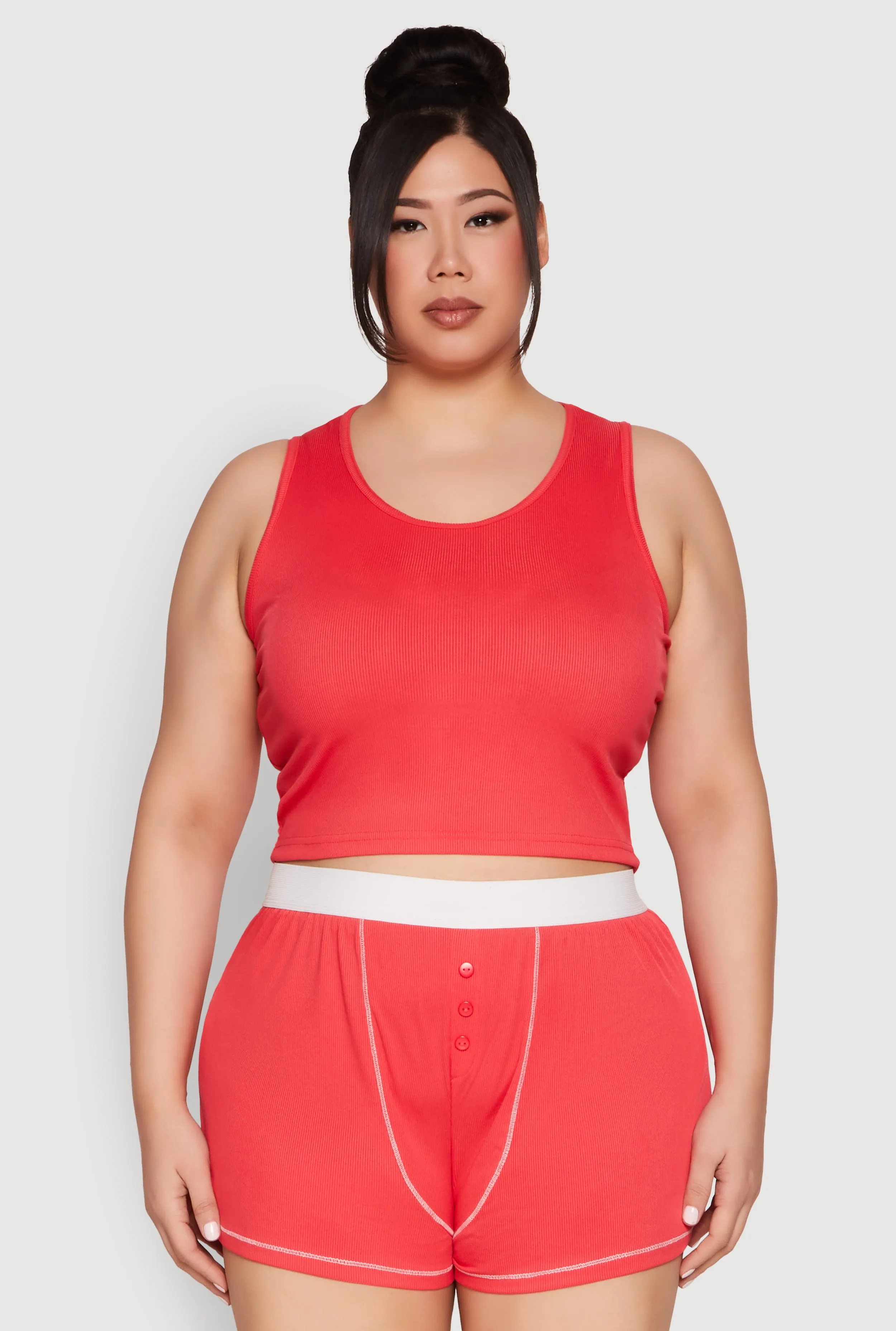 Plus Size Cropped Tank Top and Boxer Briefs Pajama Set sold by Rainbow