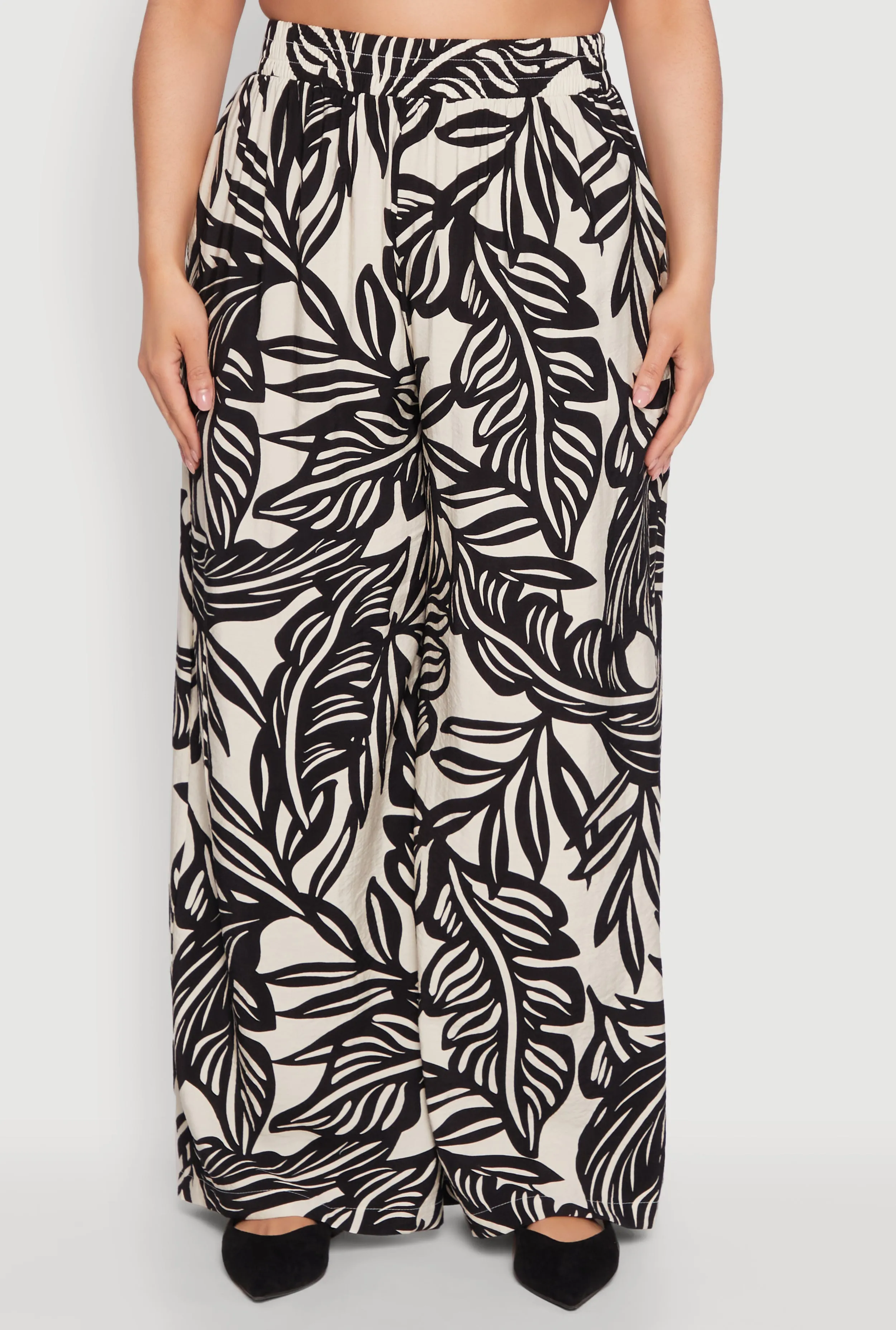 Plus Size Leaf Print Smocked Waist Pants sold by Rainbow product image thumbnail 3