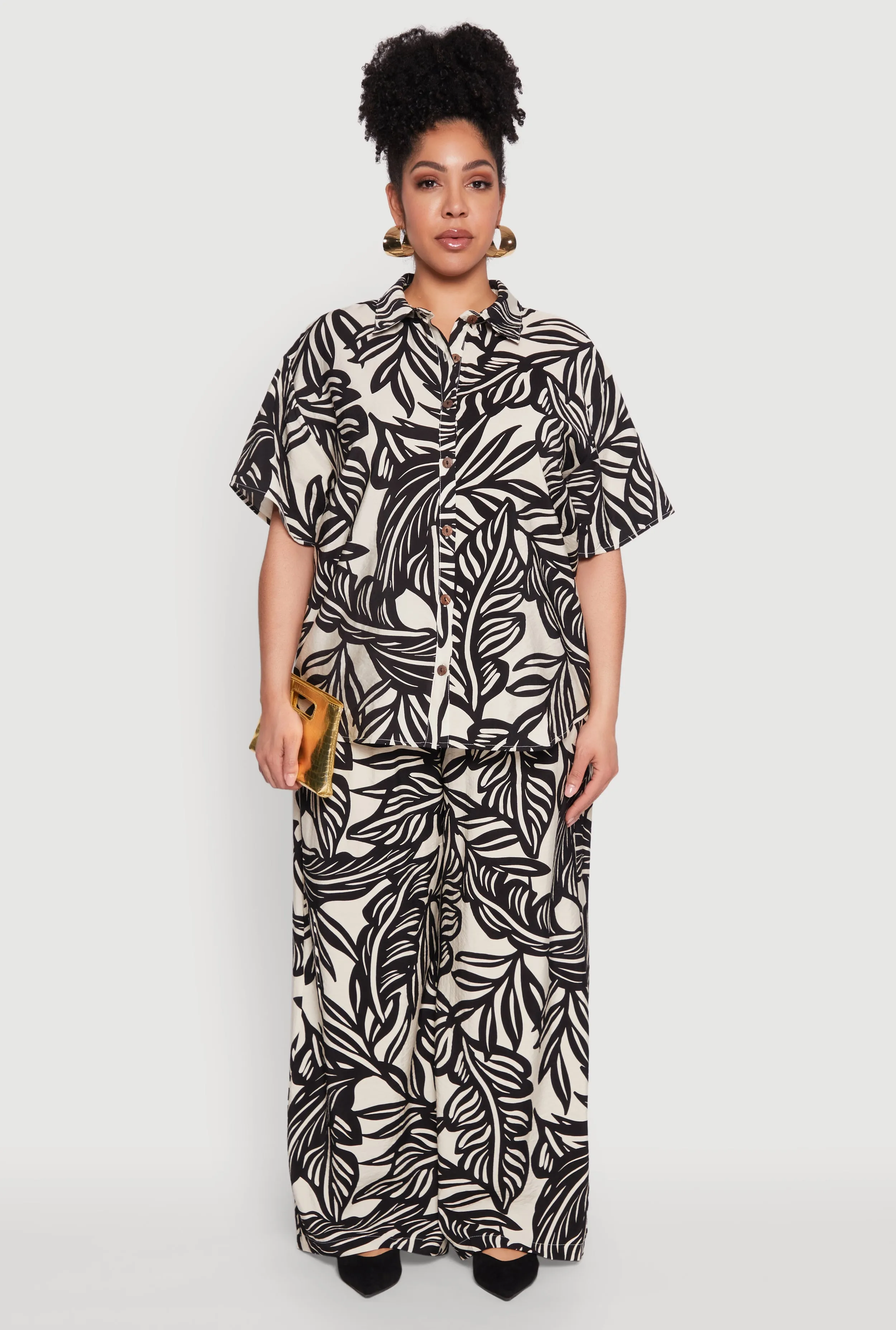 Plus Size Leaf Print Smocked Waist Pants sold by Rainbow product image thumbnail 2