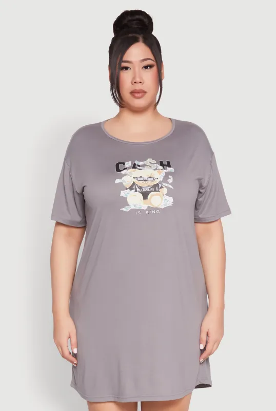 Plus Size Cash Bear Graphic Sleepshirt sold by Rainbow