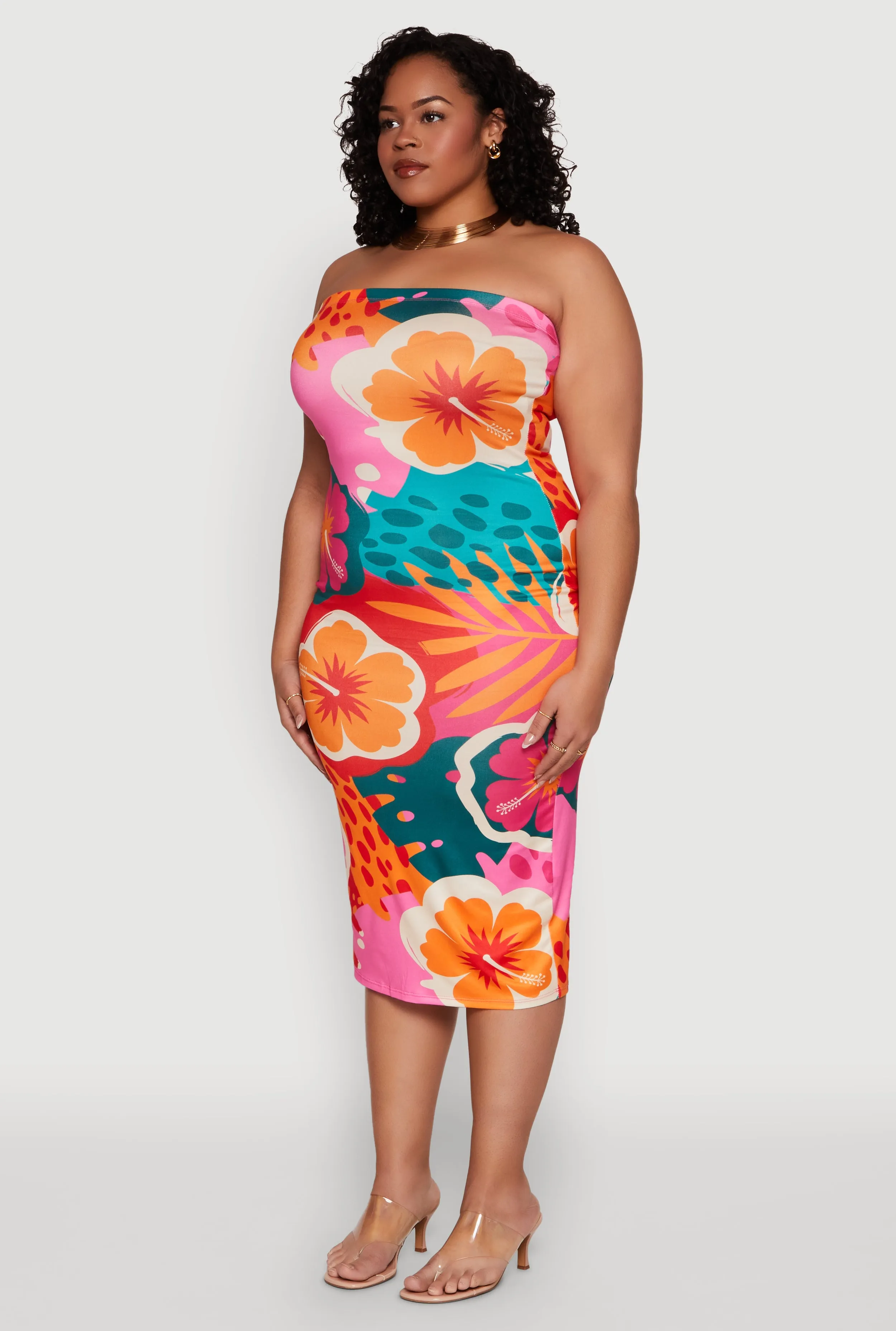 Plus Size Floral Print Tube Midi Dress sold by Rainbow product image thumbnail 3