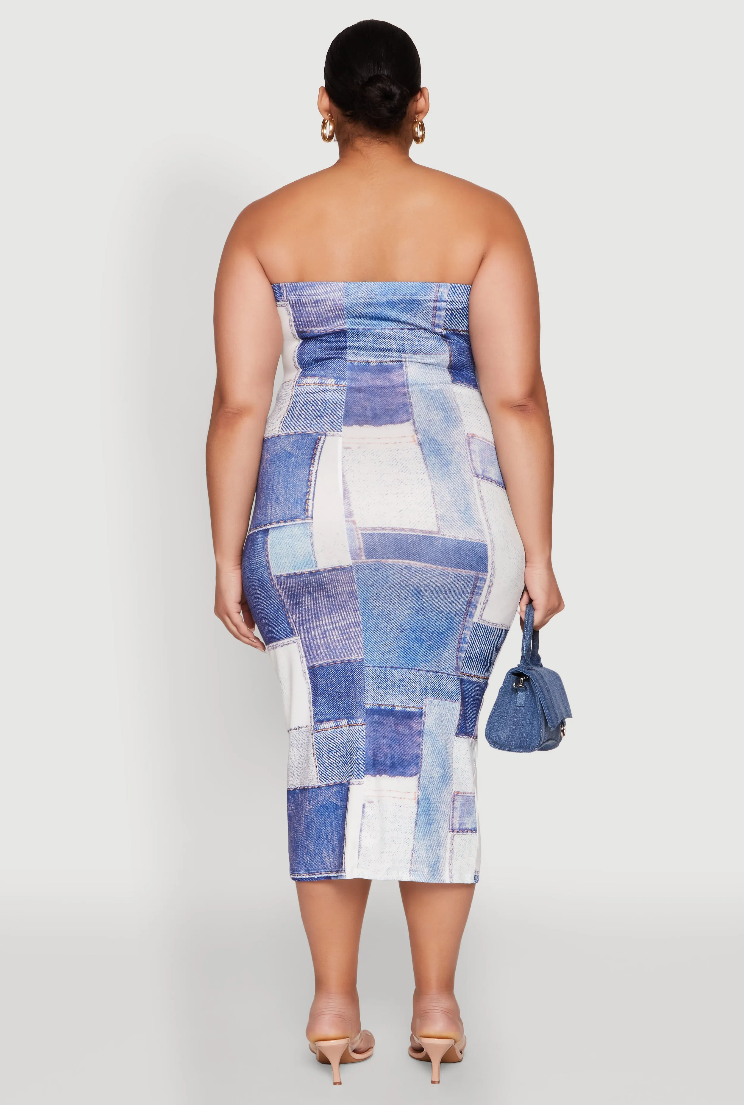 Plus Size Denim Print Tube Midi Dress sold by Rainbow product image thumbnail 5